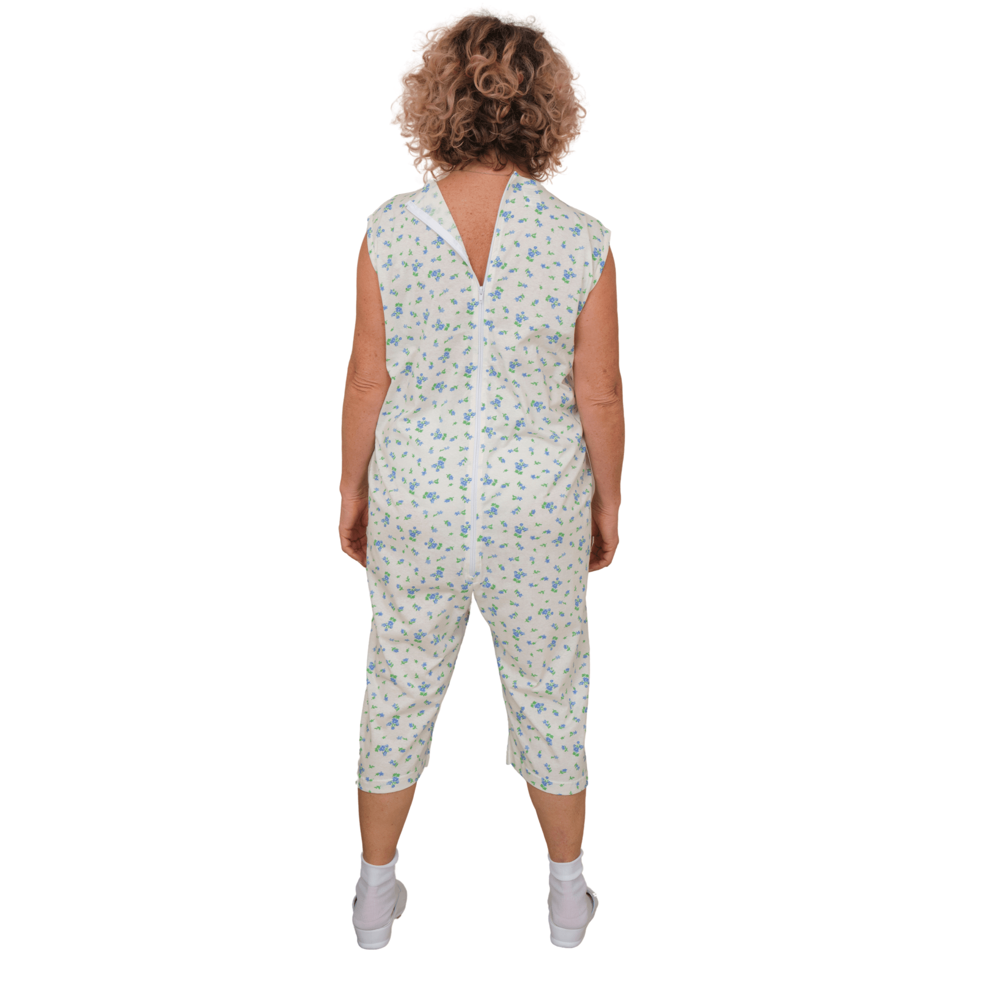 Adaptive Summer Pyjamas – Model 9012/7 – Sleeveless & Shorts – 100% Cotton – Back Zipper – Alzheimer & Incontinence Care – Made in Italy