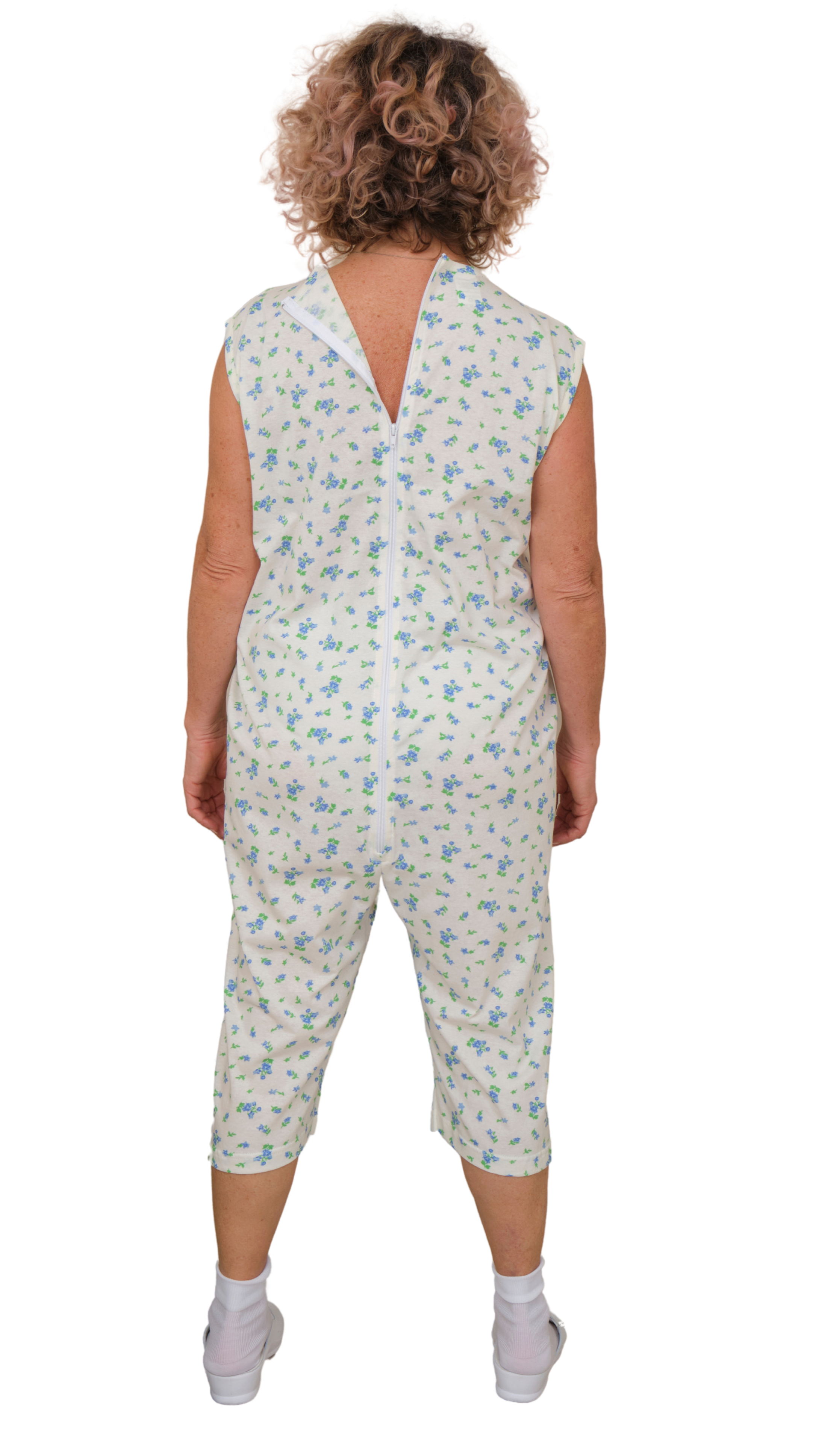 Adaptive Summer Pyjamas – Model 9012/7 – Sleeveless & Shorts – 100% Cotton – Back Zipper – Alzheimer & Incontinence Care – Made in Italy