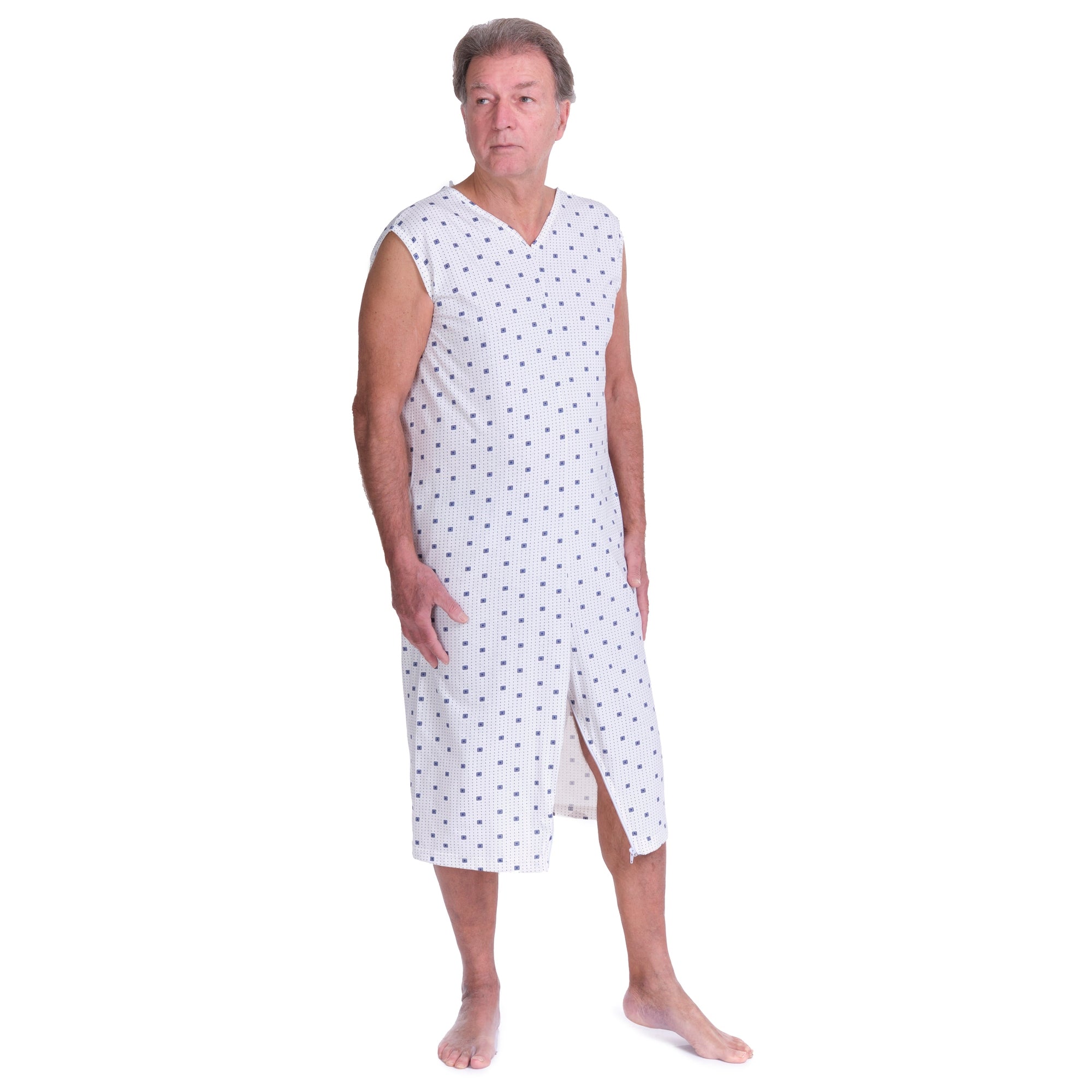 Adaptive Summer Pyjamas – Model 9012/8 – Sleeveless & Shorts – 100% Cotton – Back & Inner Leg Zippers – Alzheimer & Incontinence Care – Made in Italy