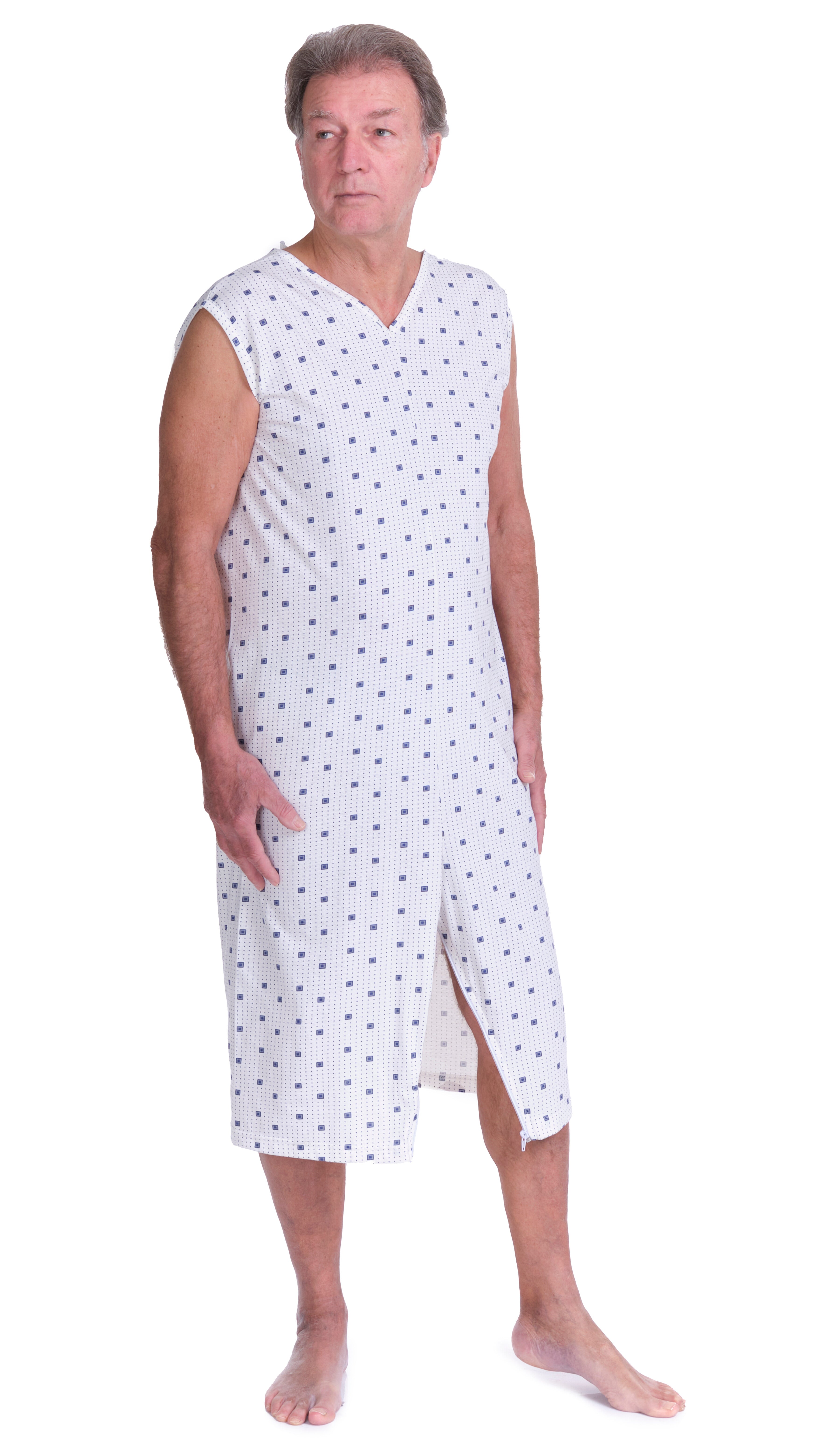 Adaptive Summer Pyjamas – Model 9012/8 – Sleeveless & Shorts – 100% Cotton – Back & Inner Leg Zippers – Alzheimer & Incontinence Care – Made in Italy