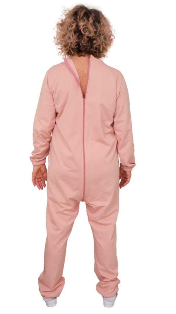 Winter Fleece Medical Jumpsuit with Back Zipper – Unisex Adaptive Pajamas for Elderly & Incontinence - 9078-F