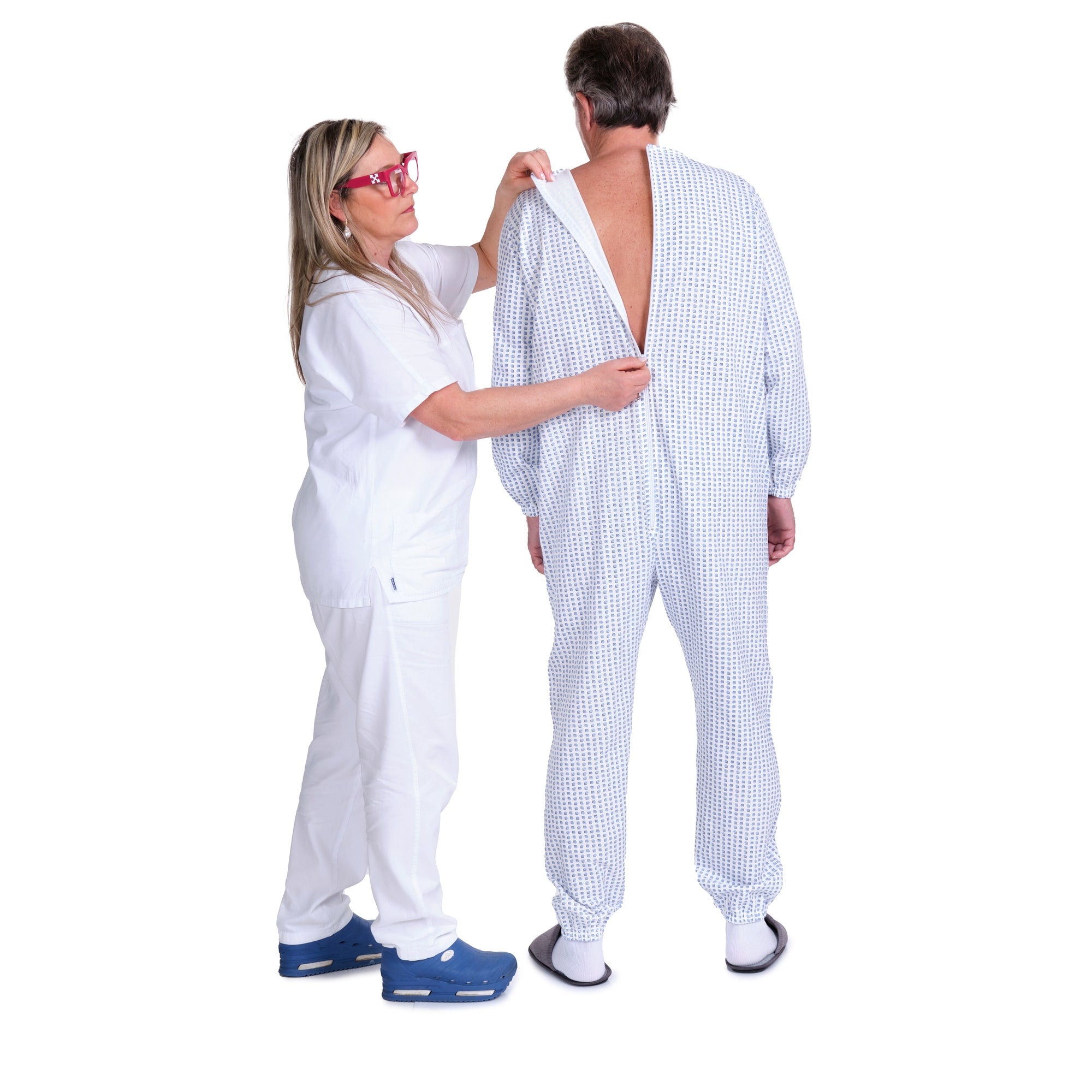 Winter Fleece Pyjama Suit with Back Fastening, Single Colour, 100% Cotton - 9012-F - Alzheimer and Dementia