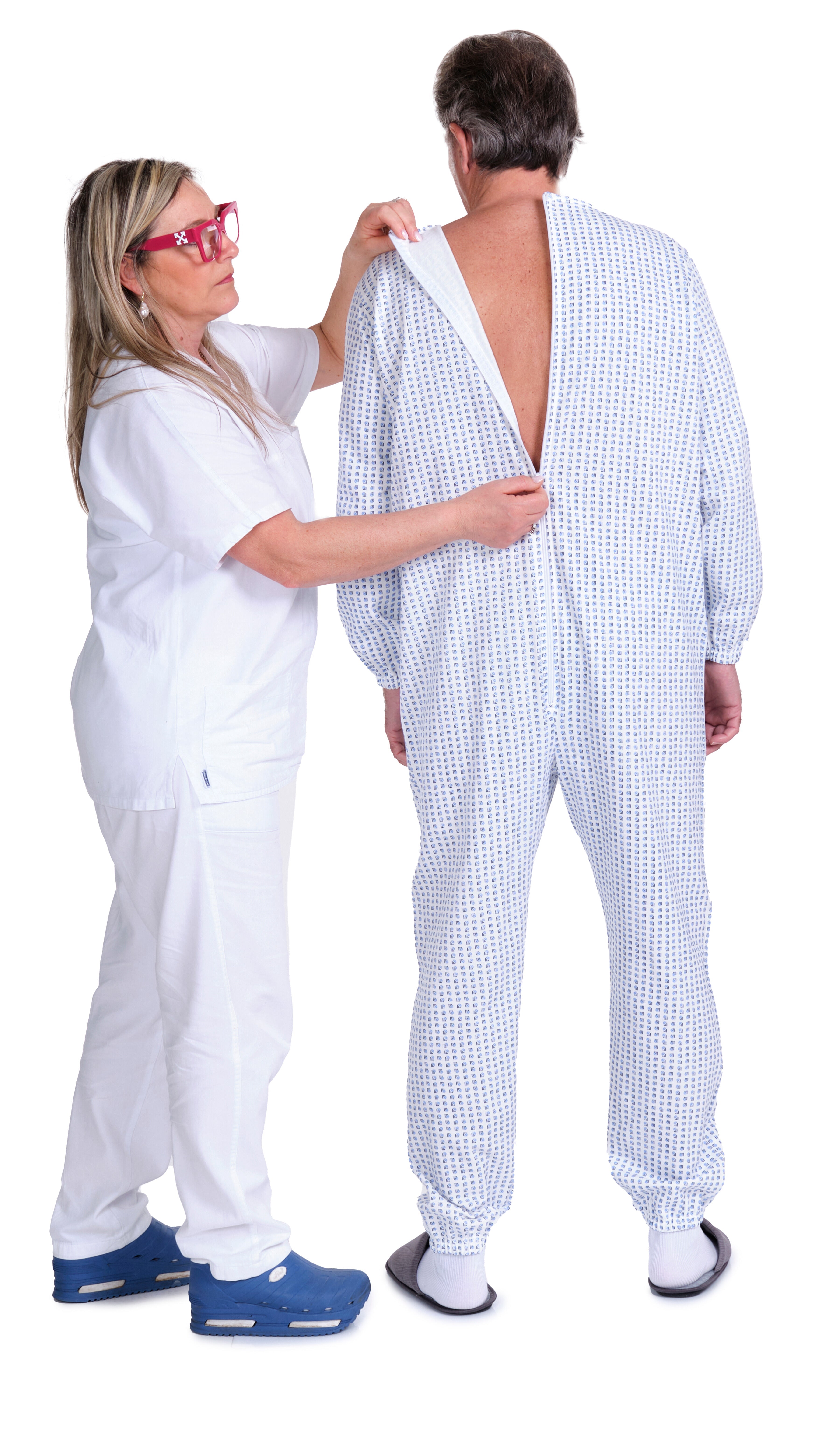 Winter Fleece Pyjama Suit with Back Fastening, Single Colour, 100% Cotton - 9012-F - Alzheimer and Dementia
