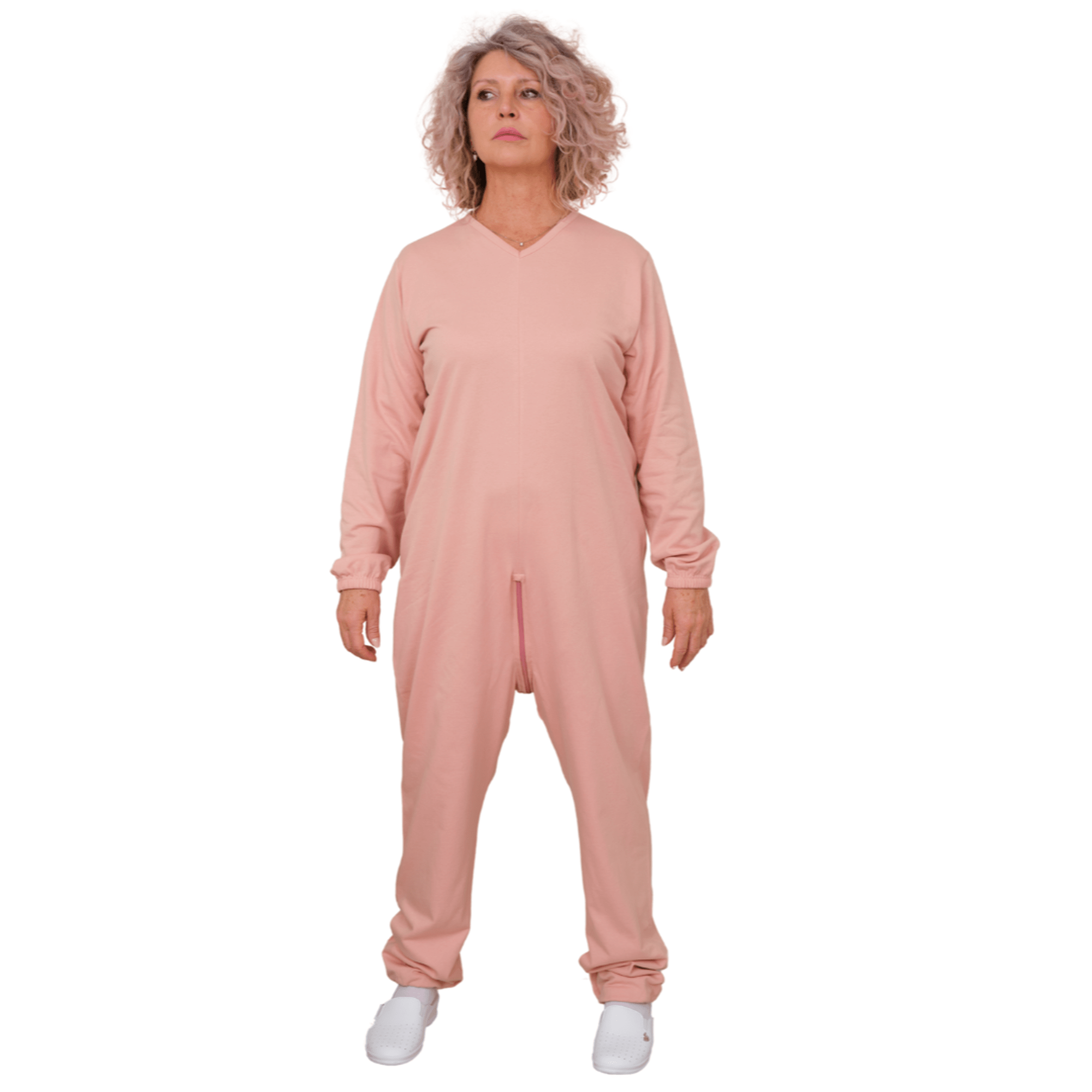 Winter Fleece Medical Jumpsuit with Back Zipper – Unisex Adaptive Pajamas for Elderly & Incontinence - 9078-F