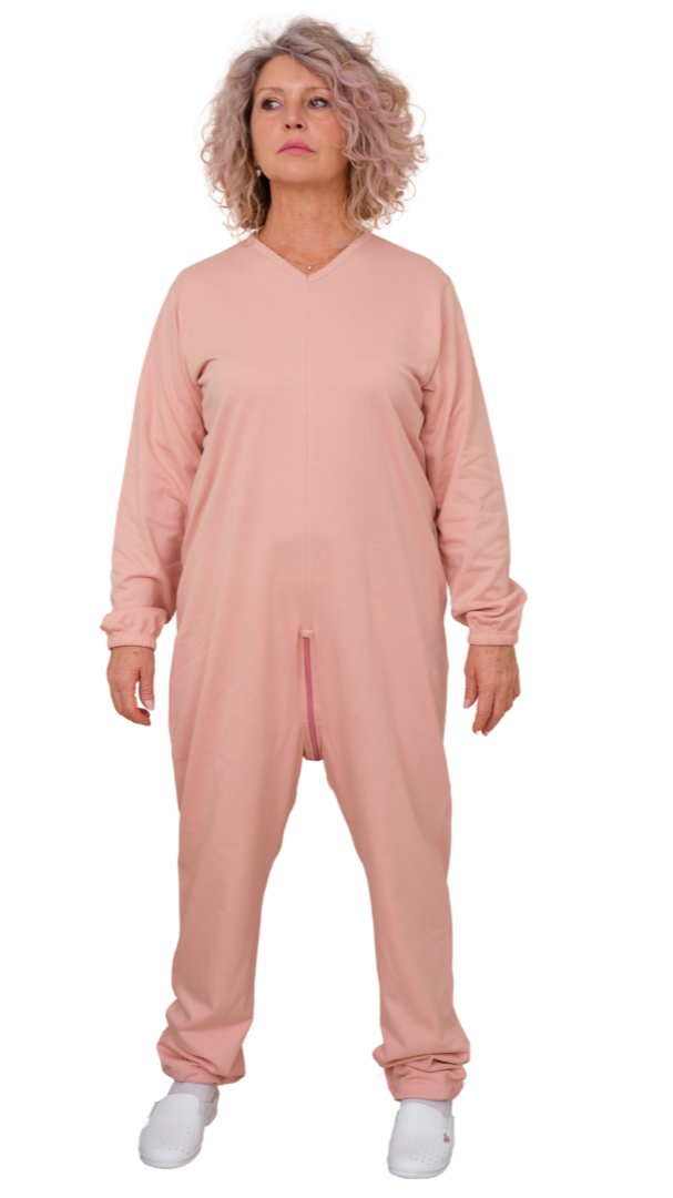 Winter Fleece Medical Jumpsuit with Back Zipper – Unisex Adaptive Pajamas for Elderly & Incontinence - 9078-F