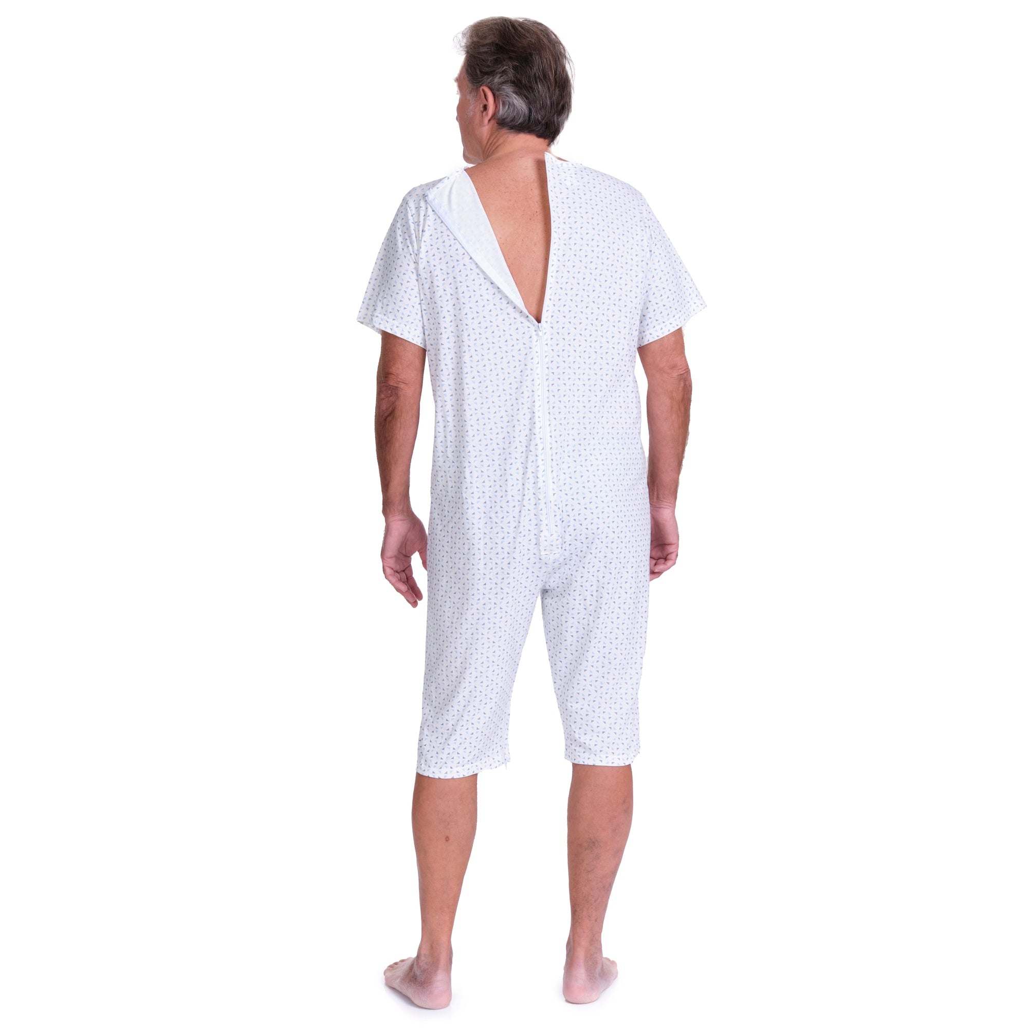 Adaptive Summer Pyjamas – Model 9012/6 – Short Sleeve & Shorts – 100% Cotton – Back & Inner Leg Zippers – Alzheimer & Incontinence Care – Made in Italy