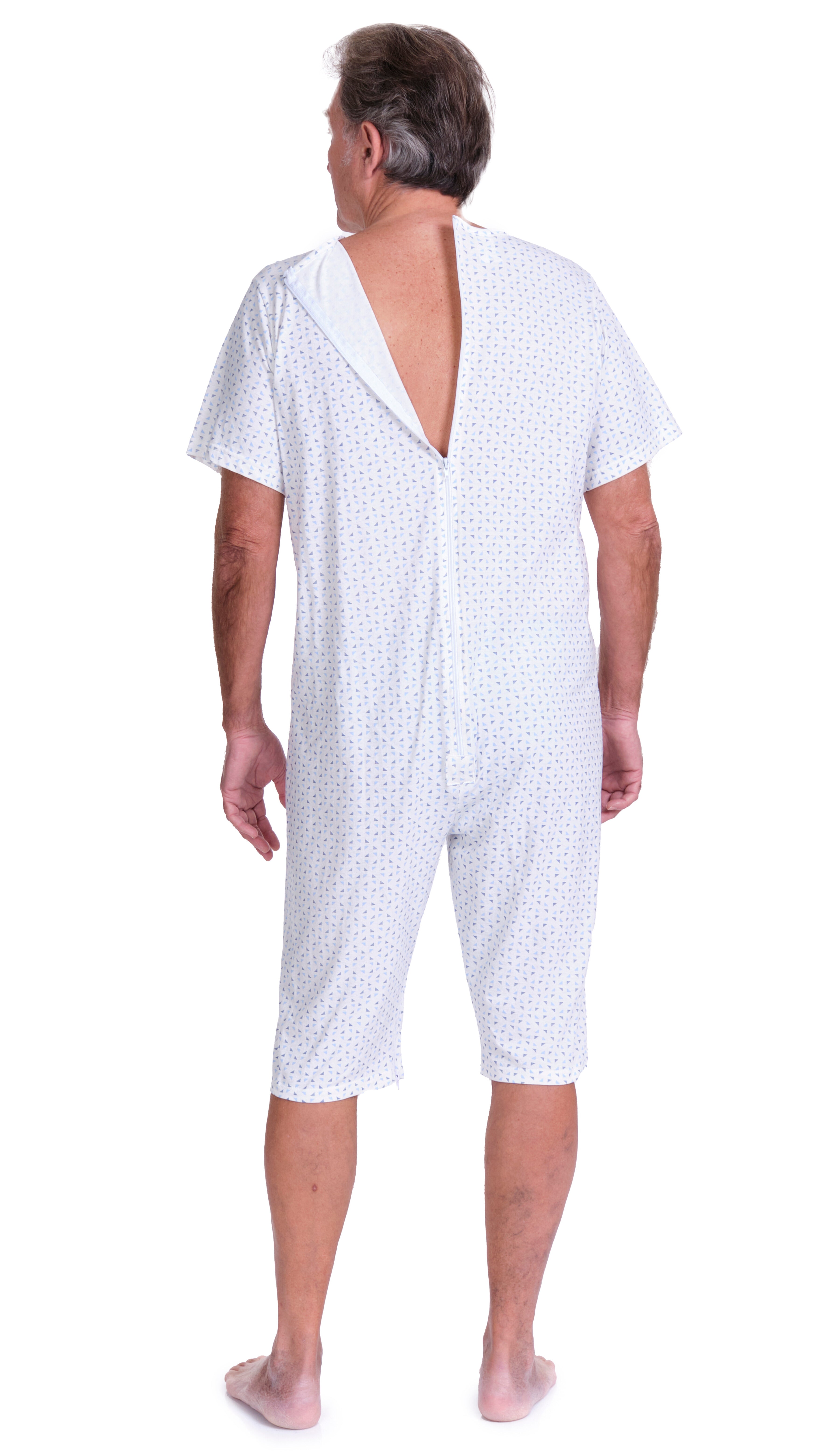 Adaptive Summer Pyjamas – Model 9012/6 – Short Sleeve & Shorts – 100% Cotton – Back & Inner Leg Zippers – Alzheimer & Incontinence Care – Made in Italy