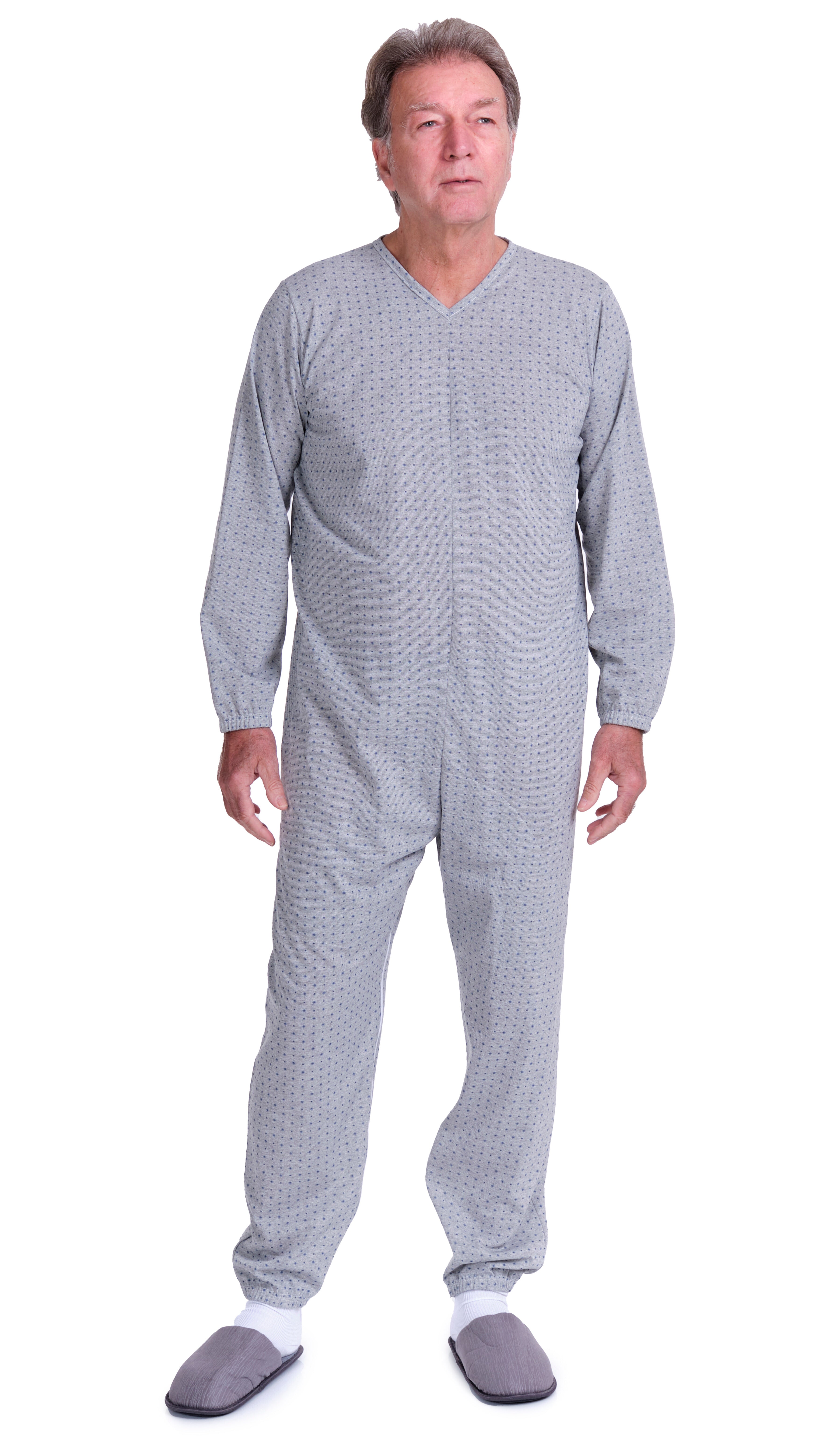Pyjamas Onesie Anti Strip Long-sleeved 2 Back Zips, Cotton/polyester blend inner leg - 9008/2