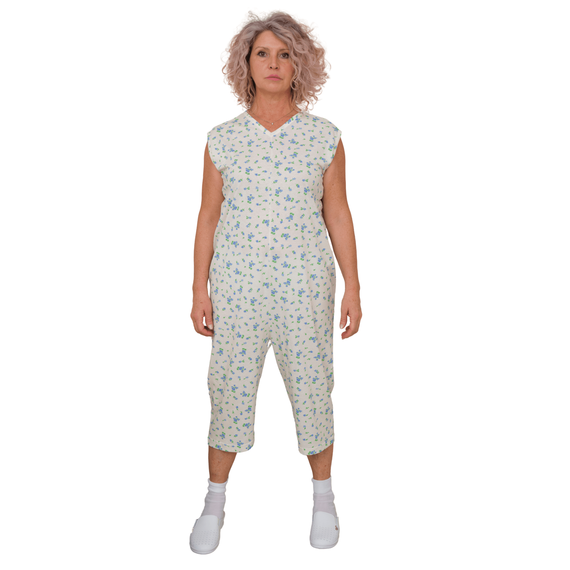Adaptive Summer Pyjamas – Model 9012/7 – Sleeveless & Shorts – 100% Cotton – Back Zipper – Alzheimer & Incontinence Care – Made in Italy