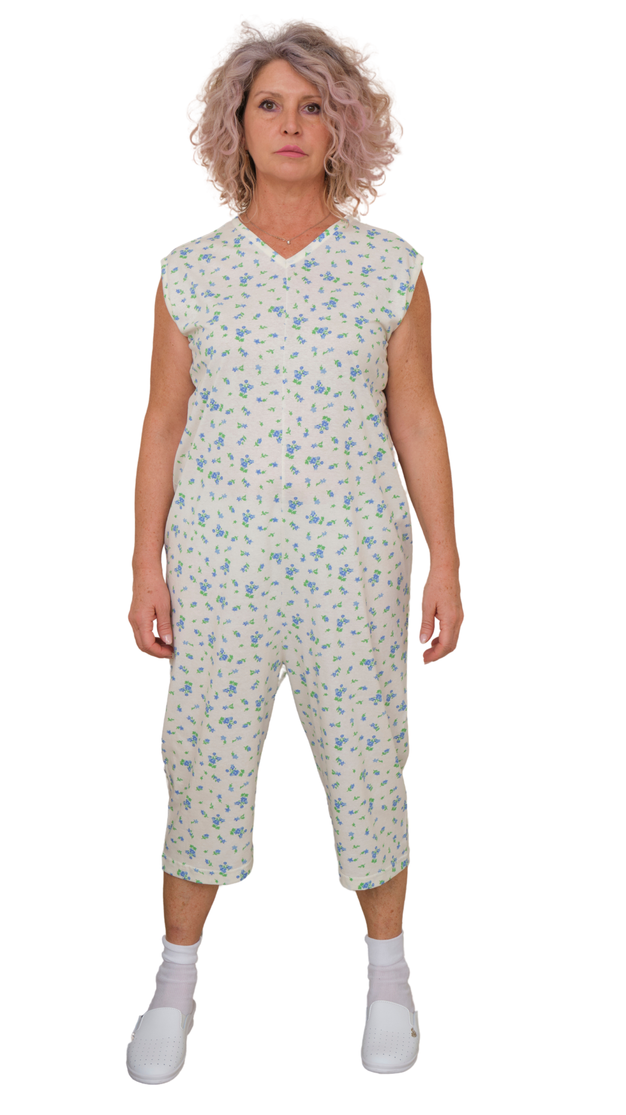 Adaptive Summer Pyjamas – Model 9012/7 – Sleeveless & Shorts – 100% Cotton – Back Zipper – Alzheimer & Incontinence Care – Made in Italy