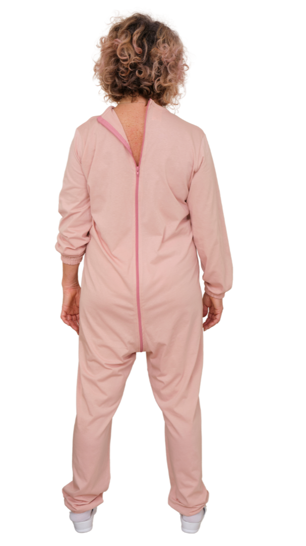 One-piece pyjamas for hospital patients with full-length zip and long sleeves, 100% Cotton - 9078 ML PL