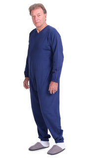 Winter Fleece Medical Jumpsuit with Back Zipper – Unisex Adaptive Pajamas for Elderly & Incontinence - 9078-F