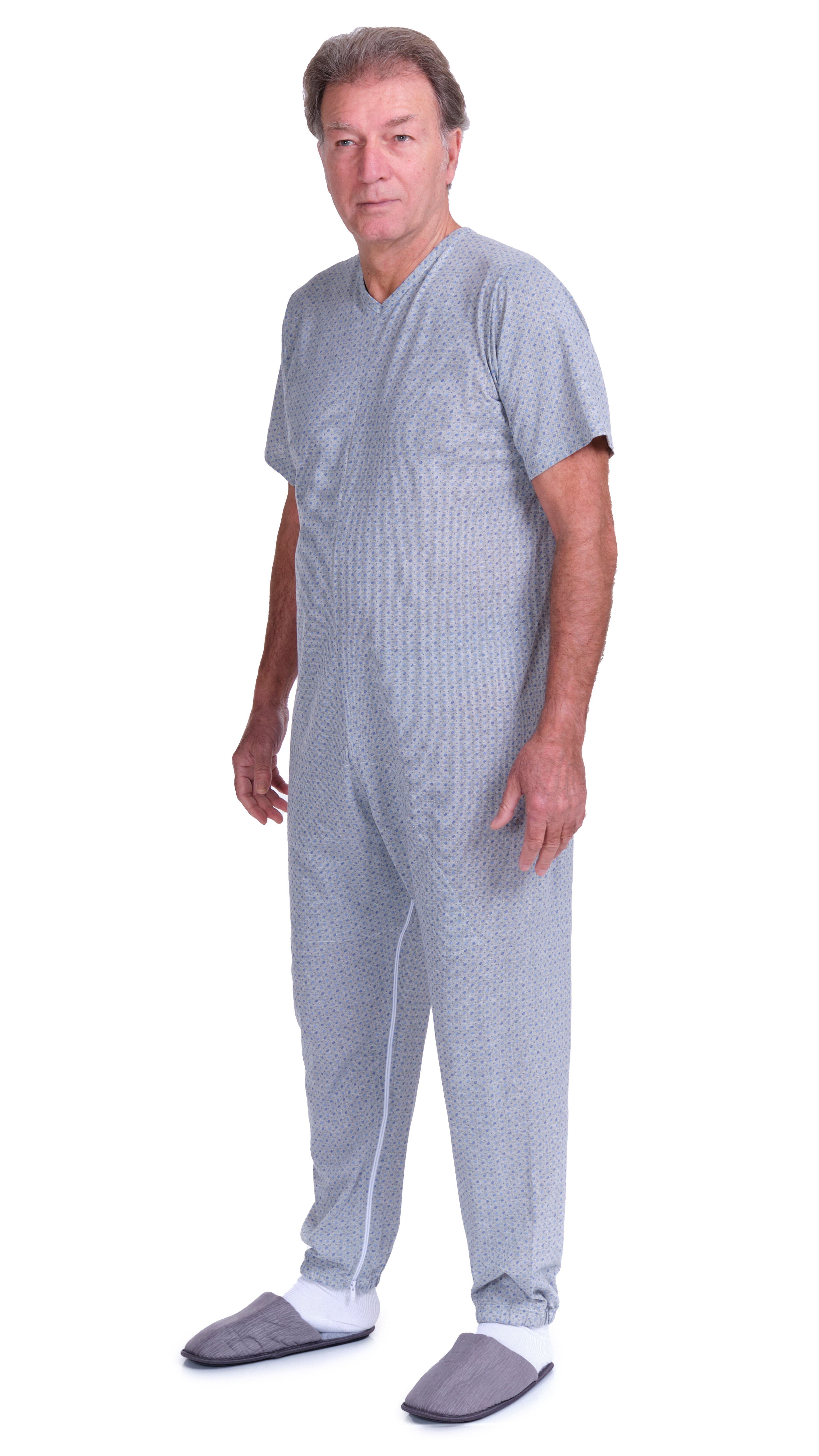 Geriatric Pyjamas Short-sleeved with Zips Inside the Legs, Cotton and Polyester - 9008/4