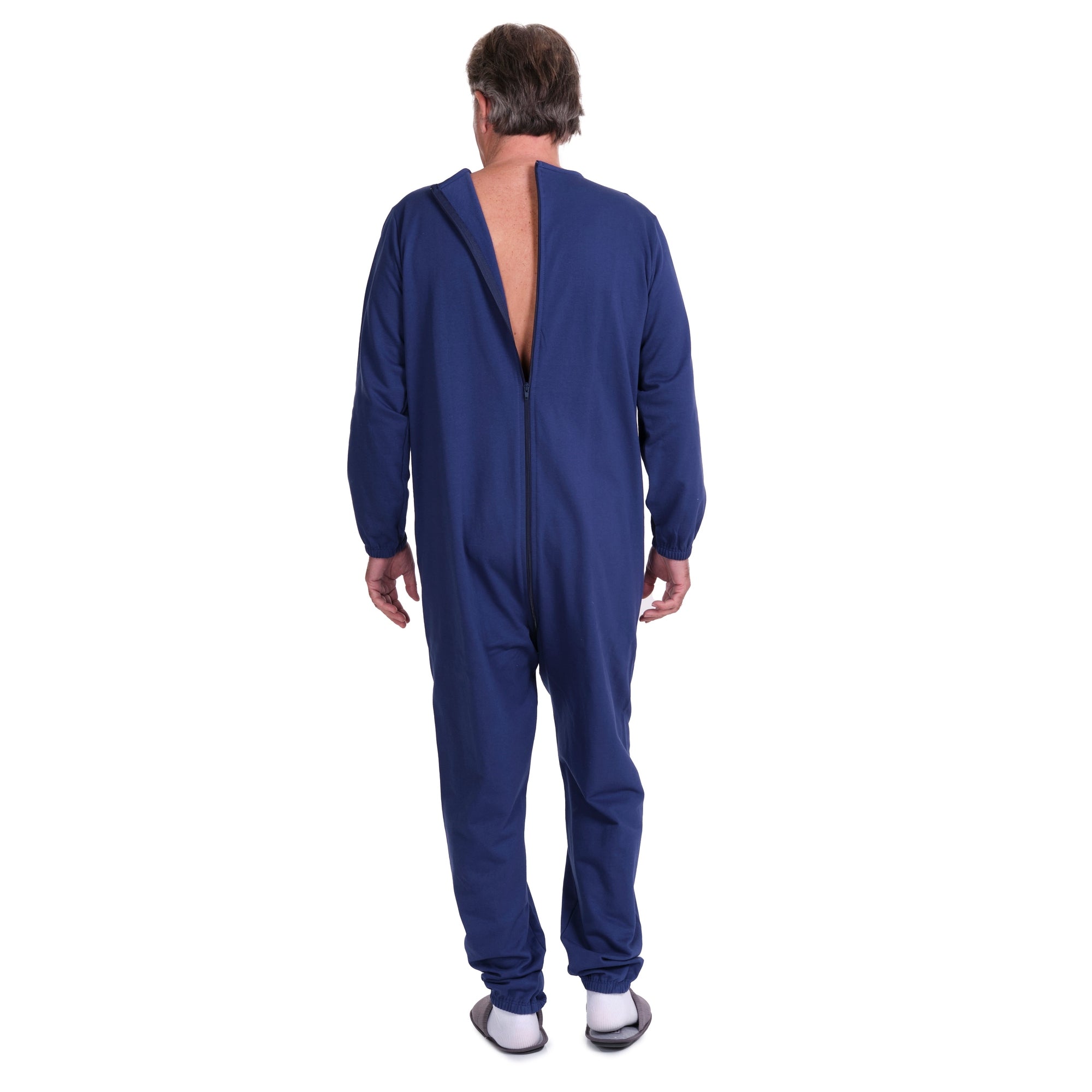 Winter Fleece Medical Jumpsuit with Back Zipper – Unisex Adaptive Pajamas for Elderly & Incontinence - 9078-F