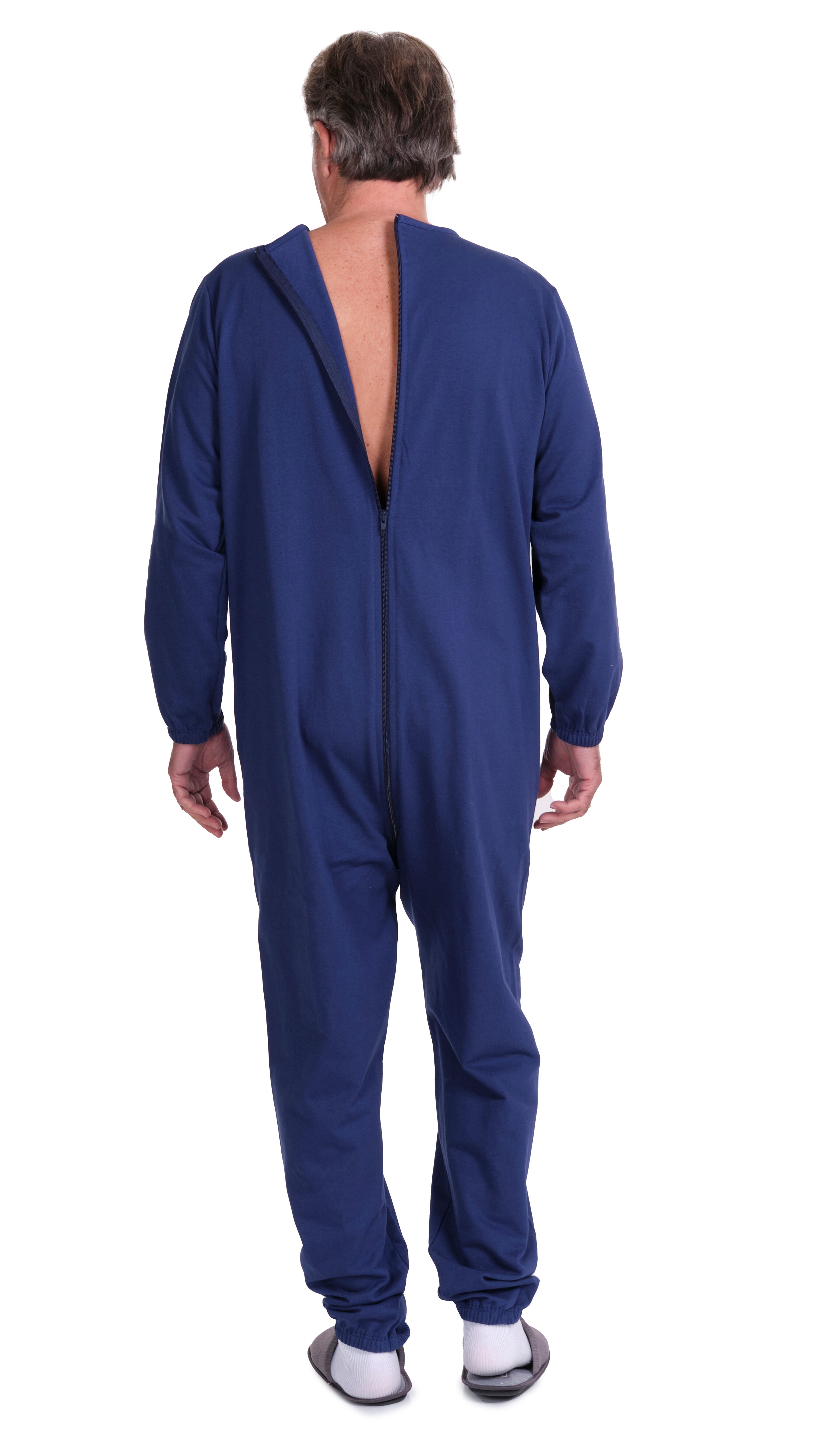 Winter Fleece Medical Jumpsuit with Back Zipper – Unisex Adaptive Pajamas for Elderly & Incontinence - 9078-F