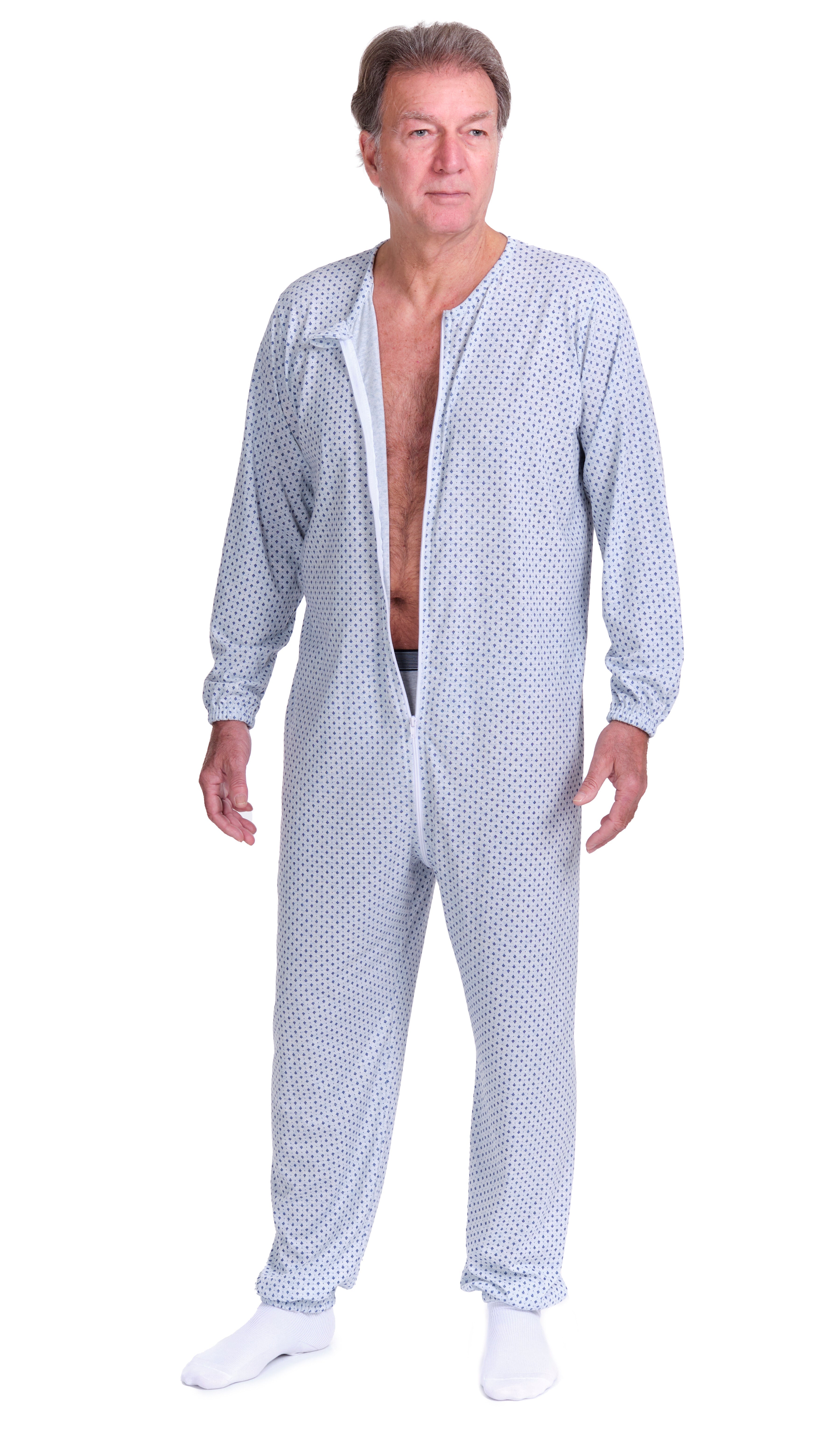 Adaptive Hospital Pyjamas – Model 9016 – Full Front Zipper – For Bedridden Patients, Incontinence & Post-Surgery Care