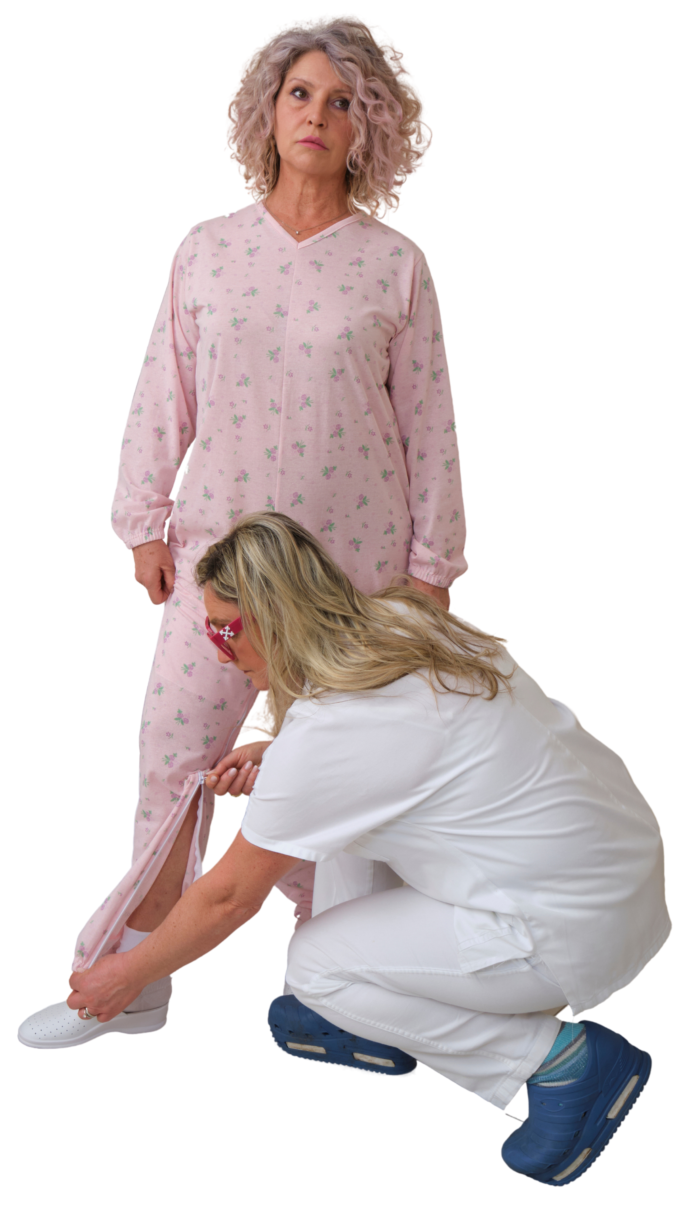 Pyjamas Onesie Anti Strip Long-sleeved 2 Back Zips, Cotton/polyester blend inner leg - 9008/2