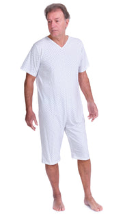 Adaptive Summer Pyjamas – Model 9012/6 – Short Sleeve & Shorts – 100% Cotton – Back & Inner Leg Zippers – Alzheimer & Incontinence Care – Made in Italy