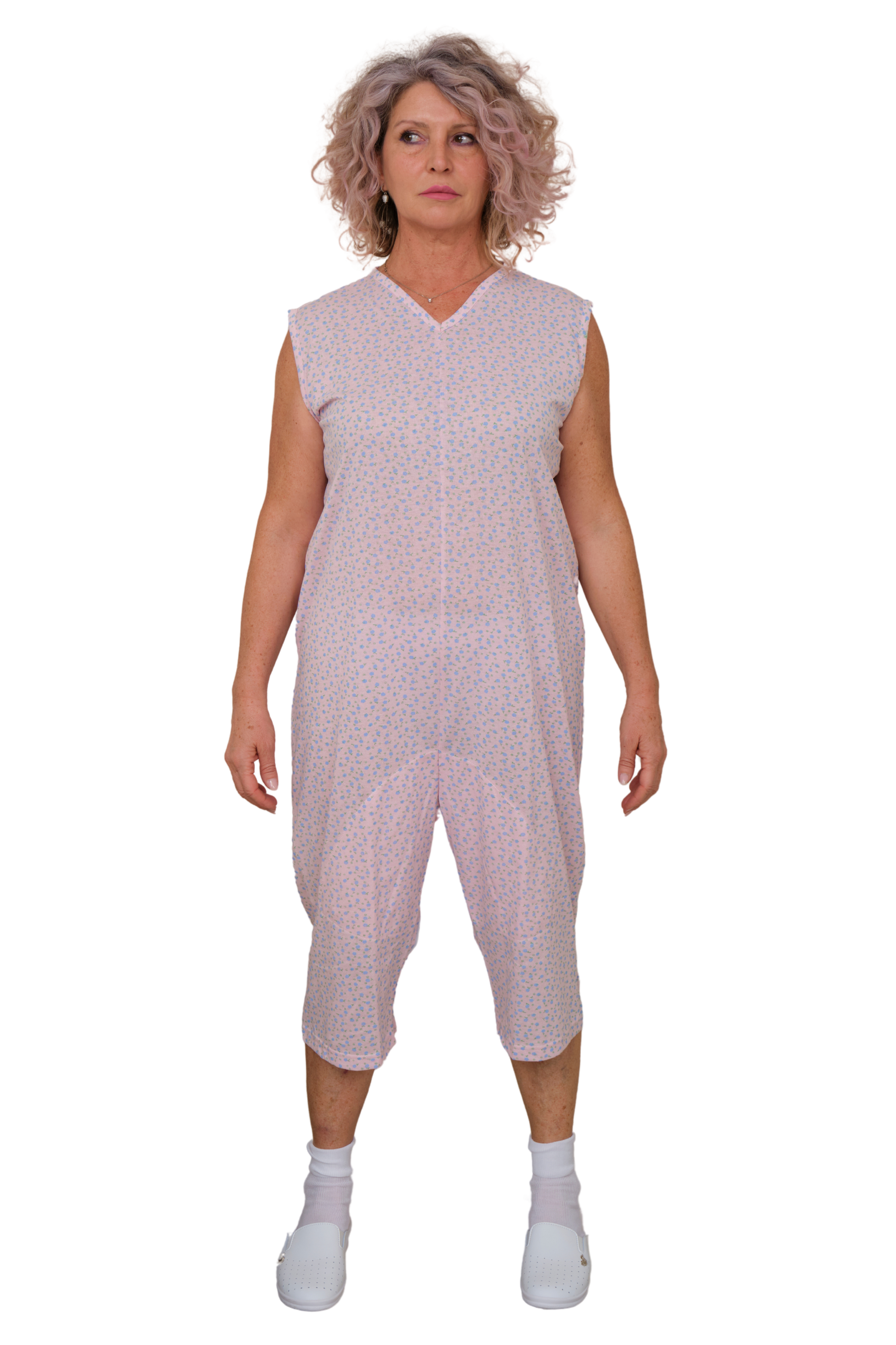 Sleeveless Pyjamas with shorts featuring 2 zips/fasteners, cotton/polyester blend - 9008/8