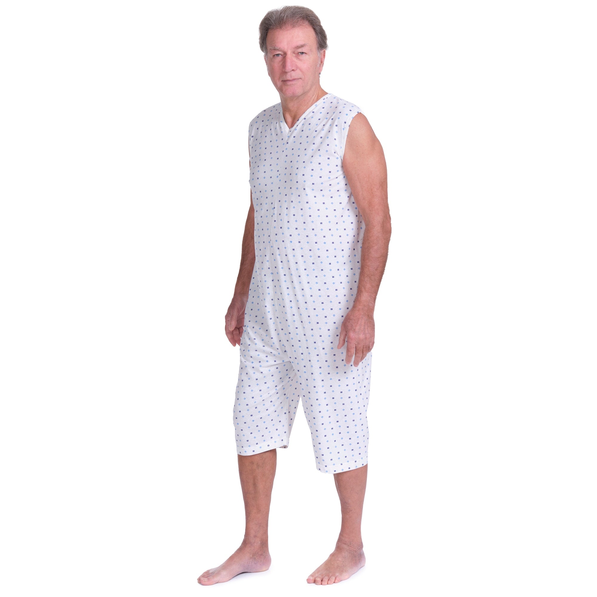 Adaptive Summer Pyjamas – Model 9012/7 – Sleeveless & Shorts – 100% Cotton – Back Zipper – Alzheimer & Incontinence Care – Made in Italy