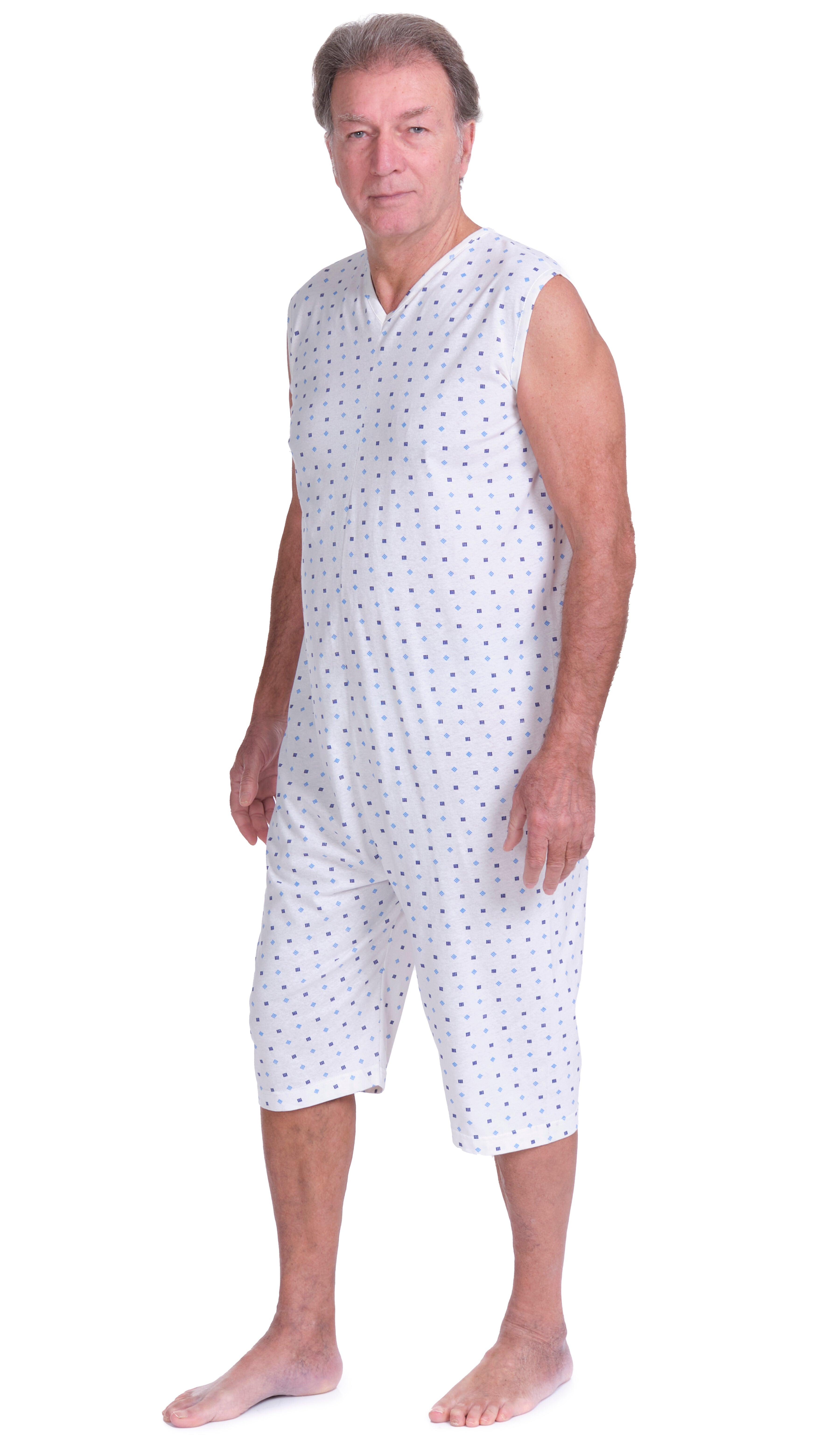 Adaptive Summer Pyjamas – Model 9012/7 – Sleeveless & Shorts – 100% Cotton – Back Zipper – Alzheimer & Incontinence Care – Made in Italy