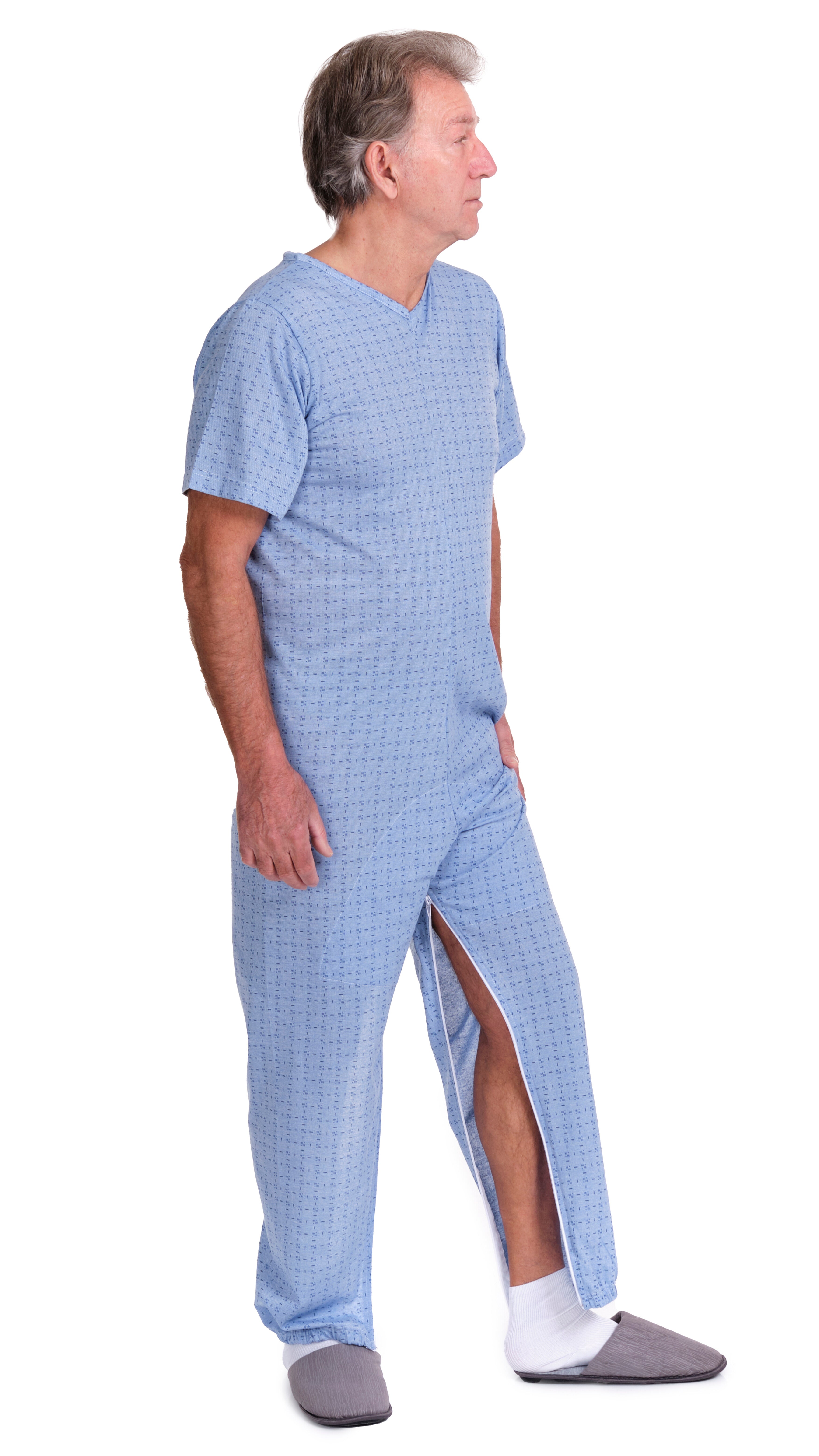 Geriatric Pyjamas Short-sleeved with Zips Inside the Legs, Cotton and Polyester - 9008/4