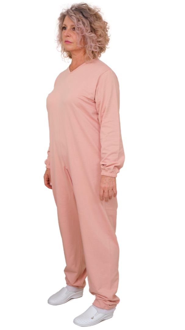 Winter Fleece Medical Jumpsuit with Back Zipper – Unisex Adaptive Pajamas for Elderly & Incontinence - 9078-F