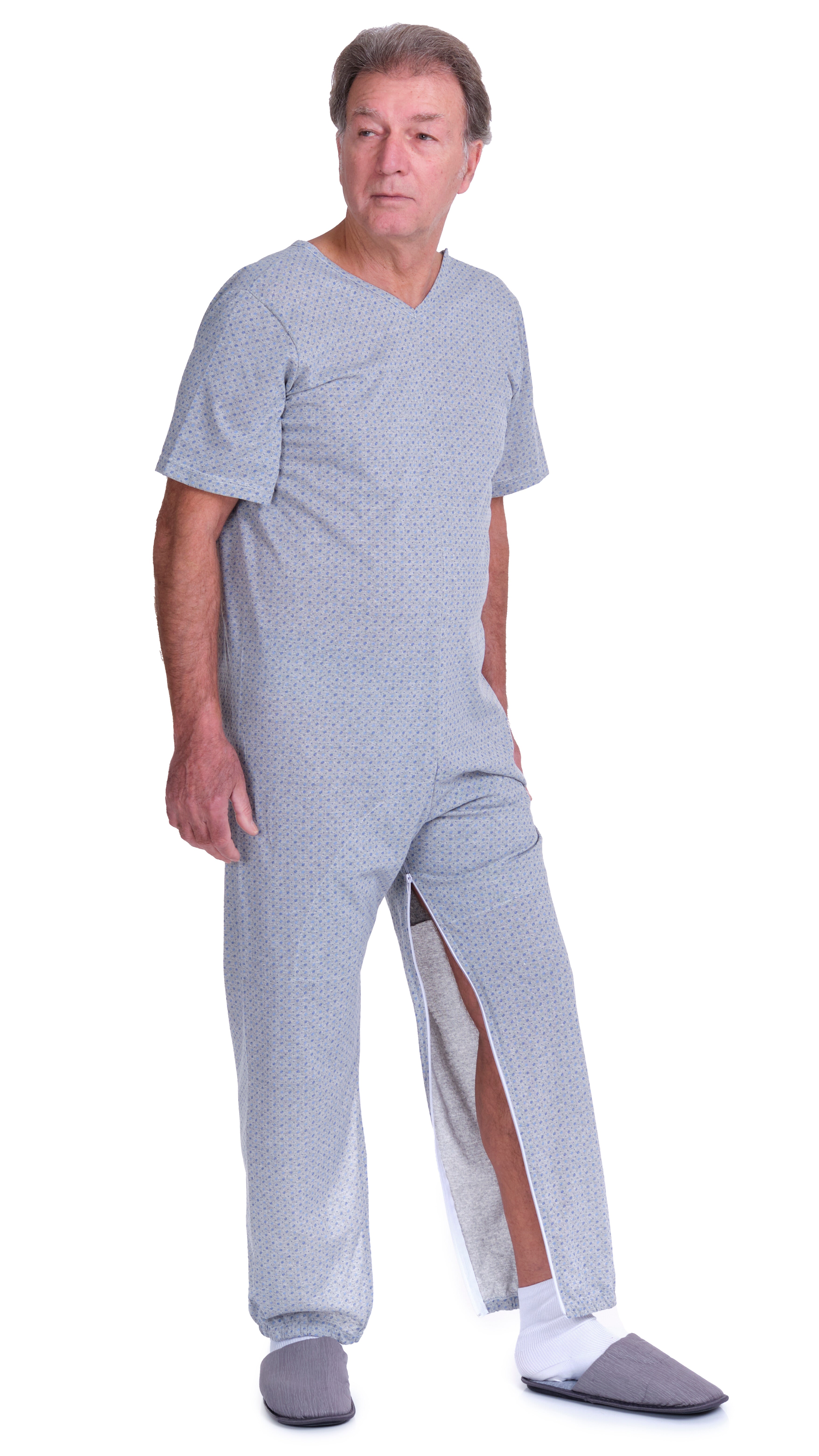 Geriatric Pyjamas Short-sleeved with Zips Inside the Legs, Cotton and Polyester - 9008/4