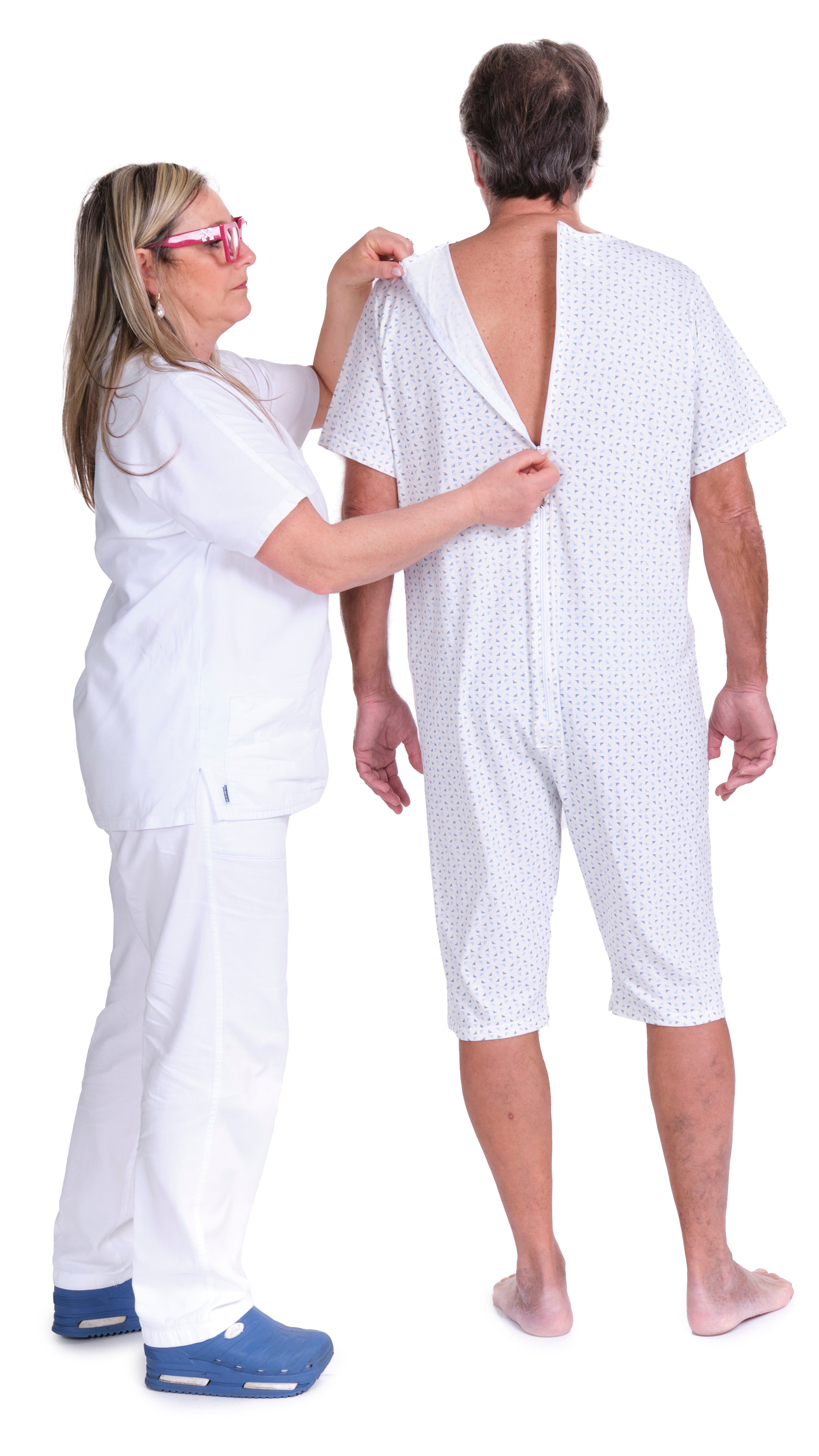 Adaptive Summer Pyjamas – Model 9012/6 – Short Sleeve & Shorts – 100% Cotton – Back & Inner Leg Zippers – Alzheimer & Incontinence Care – Made in Italy