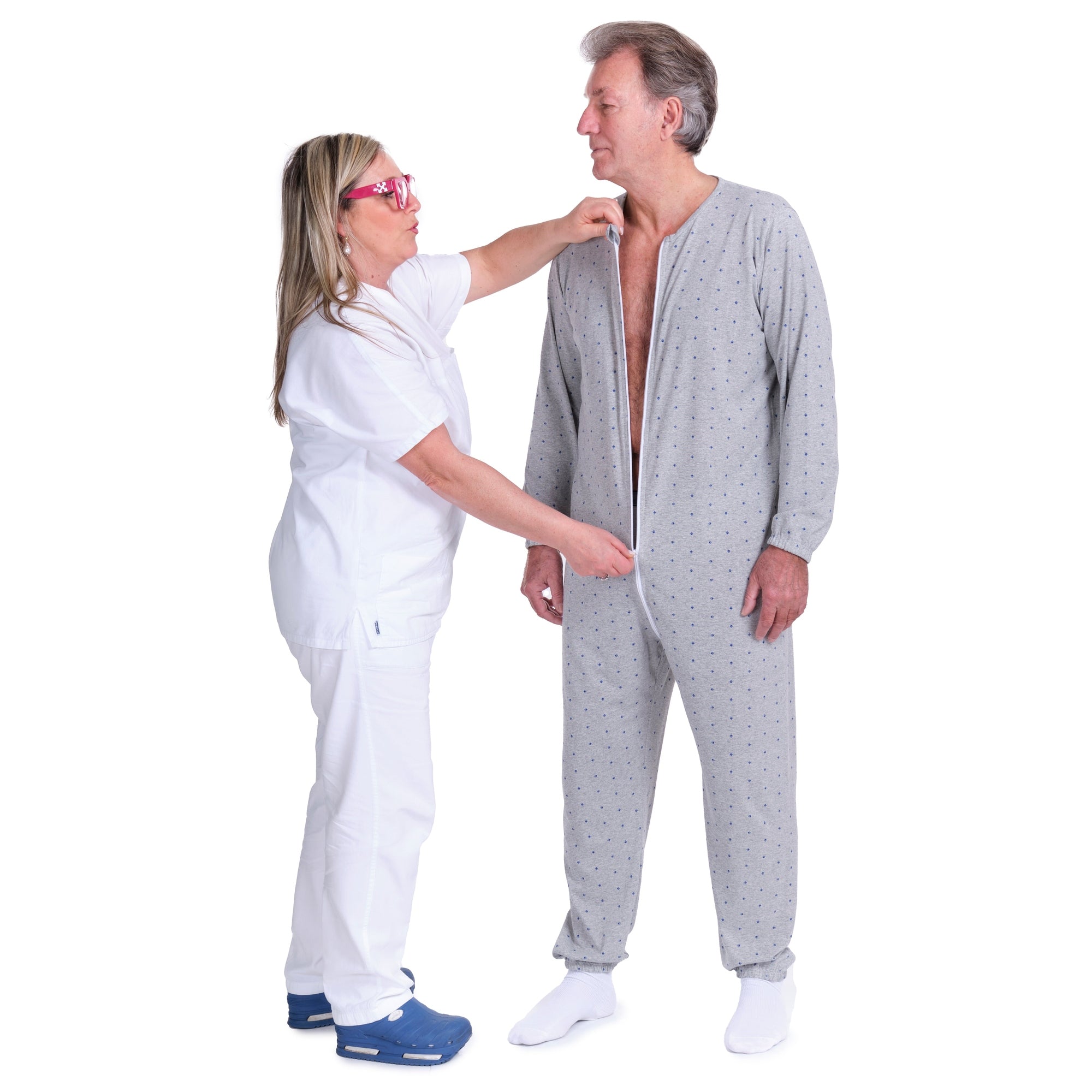 Adaptive Hospital Pyjamas – Model 9016 – Full Front Zipper – For Bedridden Patients, Incontinence & Post-Surgery Care