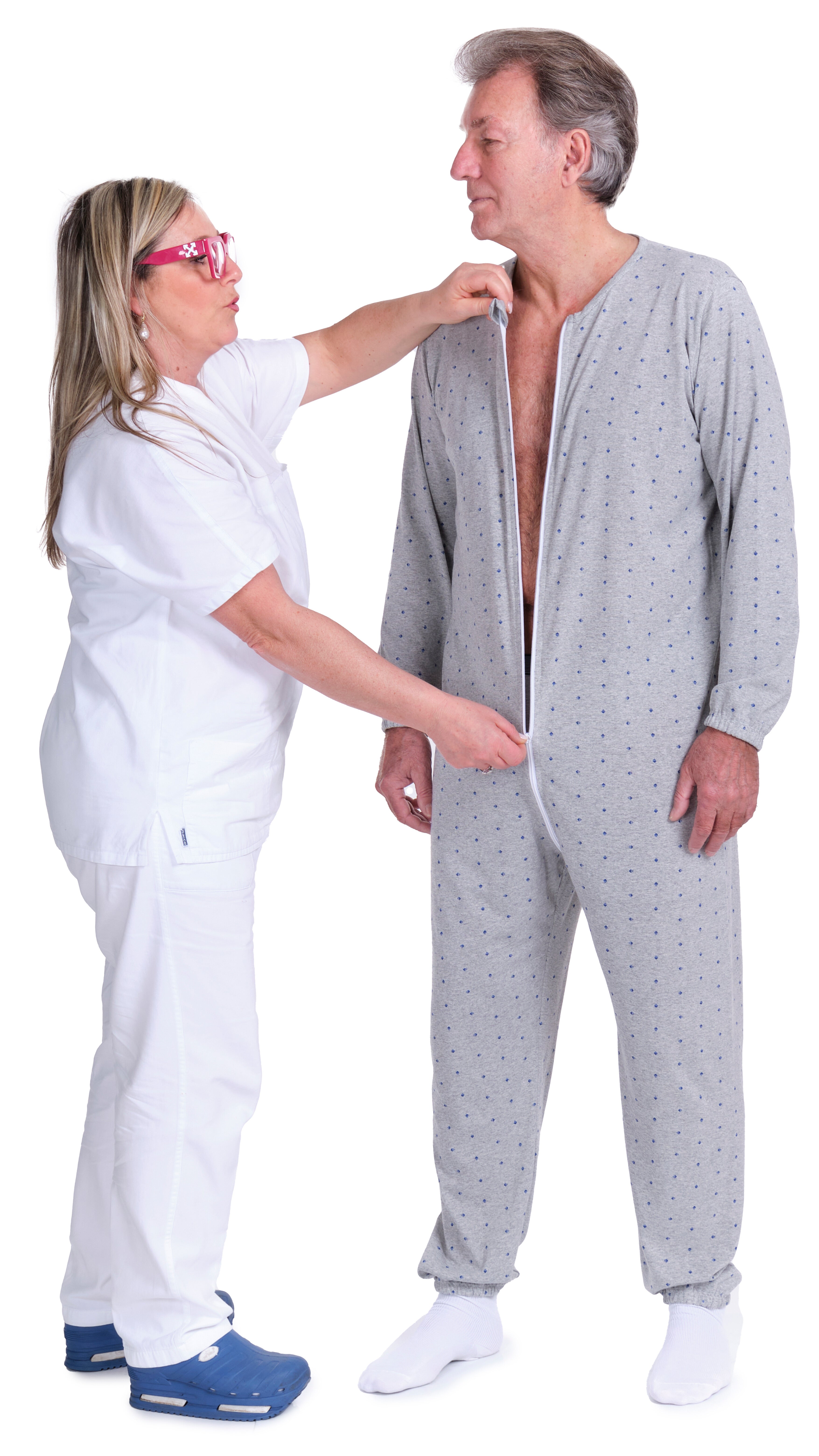 Adaptive Hospital Pyjamas – Model 9016 – Full Front Zipper – For Bedridden Patients, Incontinence & Post-Surgery Care
