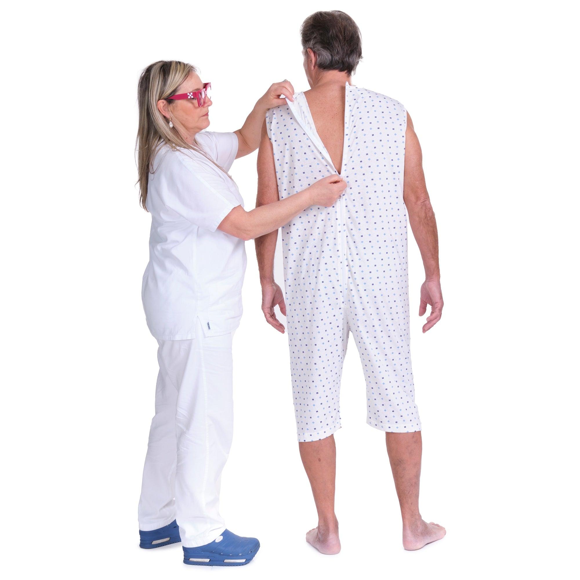 Adaptive Summer Pyjamas – Model 9012/7 – Sleeveless & Shorts – 100% Cotton – Back Zipper – Alzheimer & Incontinence Care – Made in Italy