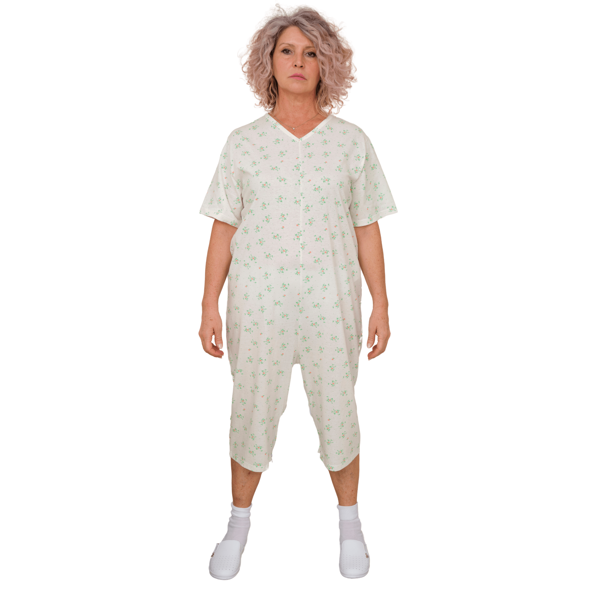 Adaptive Summer Pyjamas – Model 9012/6 – Short Sleeve & Shorts – 100% Cotton – Back & Inner Leg Zippers – Alzheimer & Incontinence Care – Made in Italy