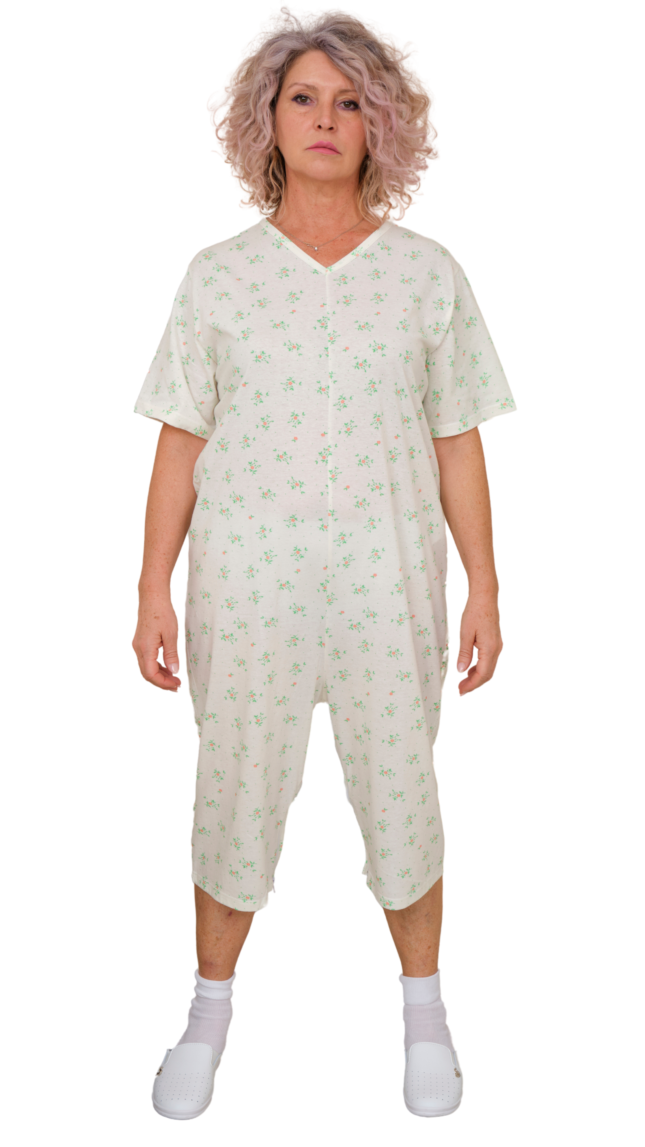 Adaptive Summer Pyjamas – Model 9012/6 – Short Sleeve & Shorts – 100% Cotton – Back & Inner Leg Zippers – Alzheimer & Incontinence Care – Made in Italy