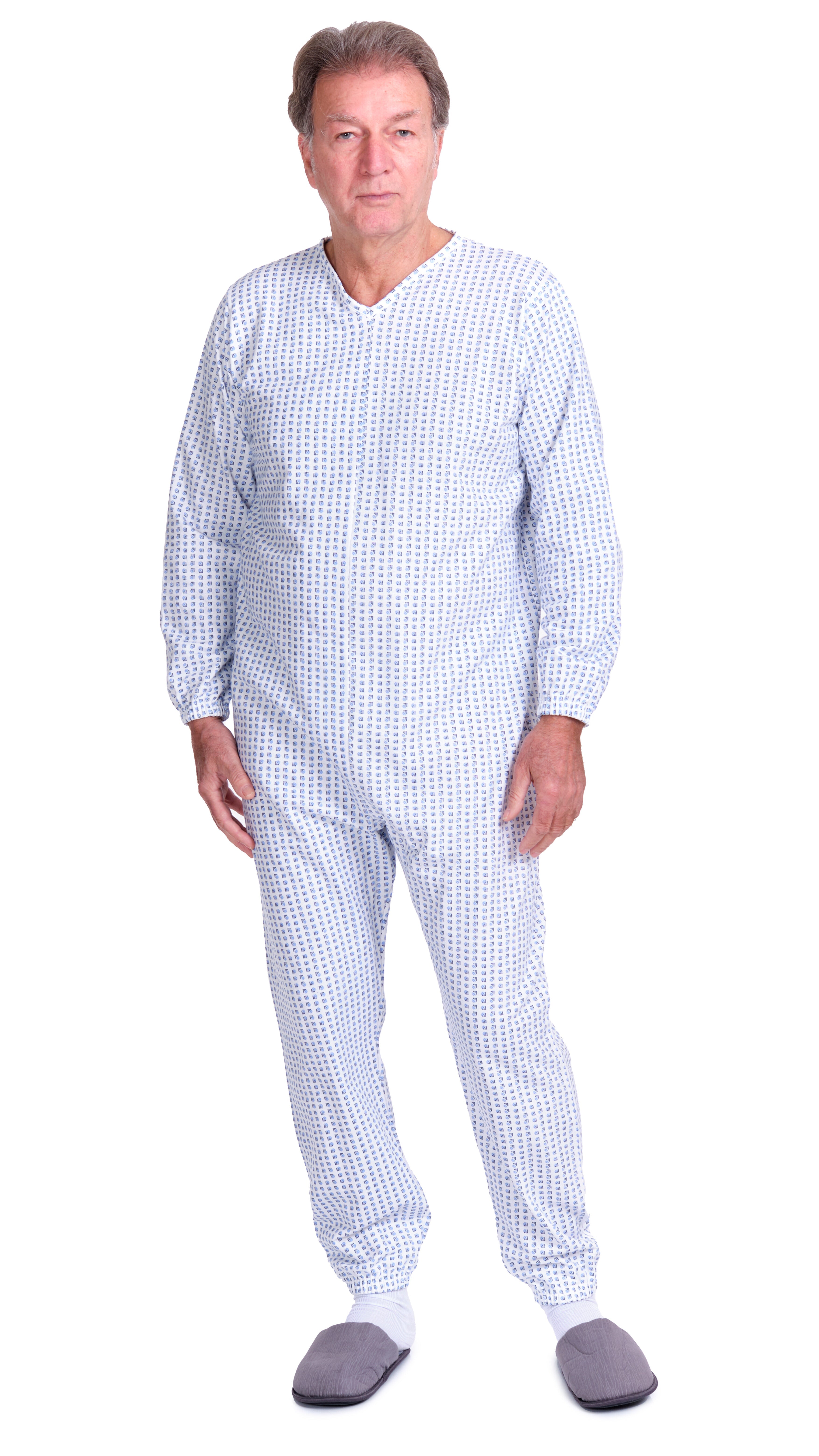 Winter Fleece Pyjama Suit with Back Fastening, Single Colour, 100% Cotton - 9012-F - Alzheimer and Dementia