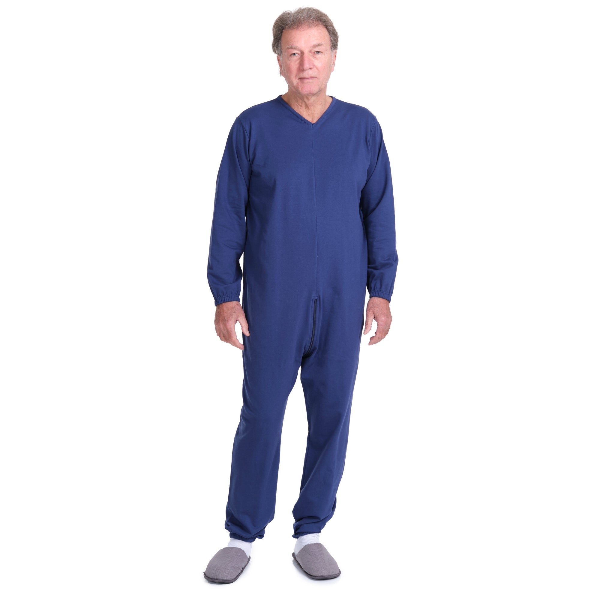 Winter Fleece Medical Jumpsuit with Back Zipper – Unisex Adaptive Pajamas for Elderly & Incontinence - 9078-F