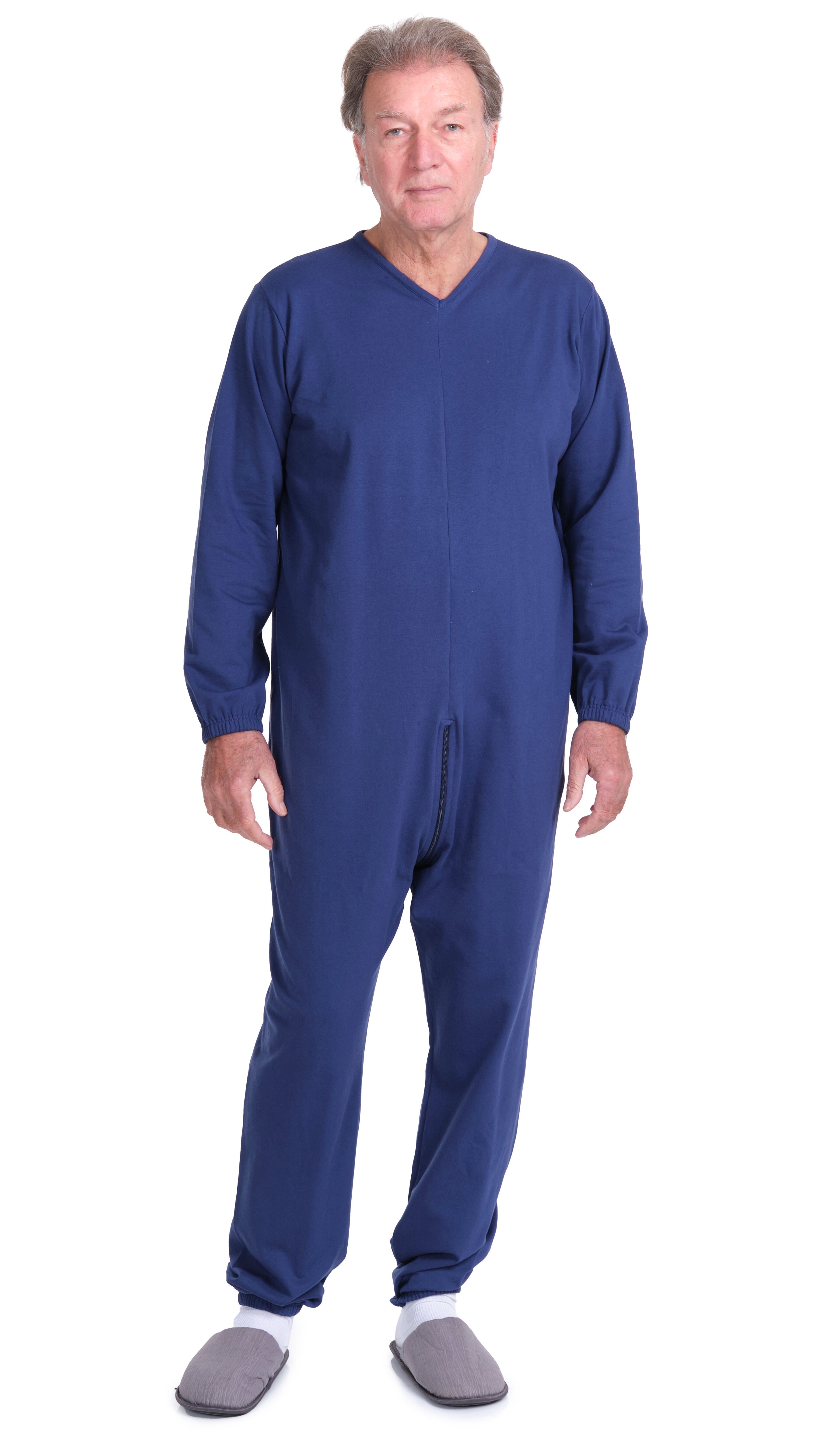 Winter Fleece Medical Jumpsuit with Back Zipper – Unisex Adaptive Pajamas for Elderly & Incontinence - 9078-F