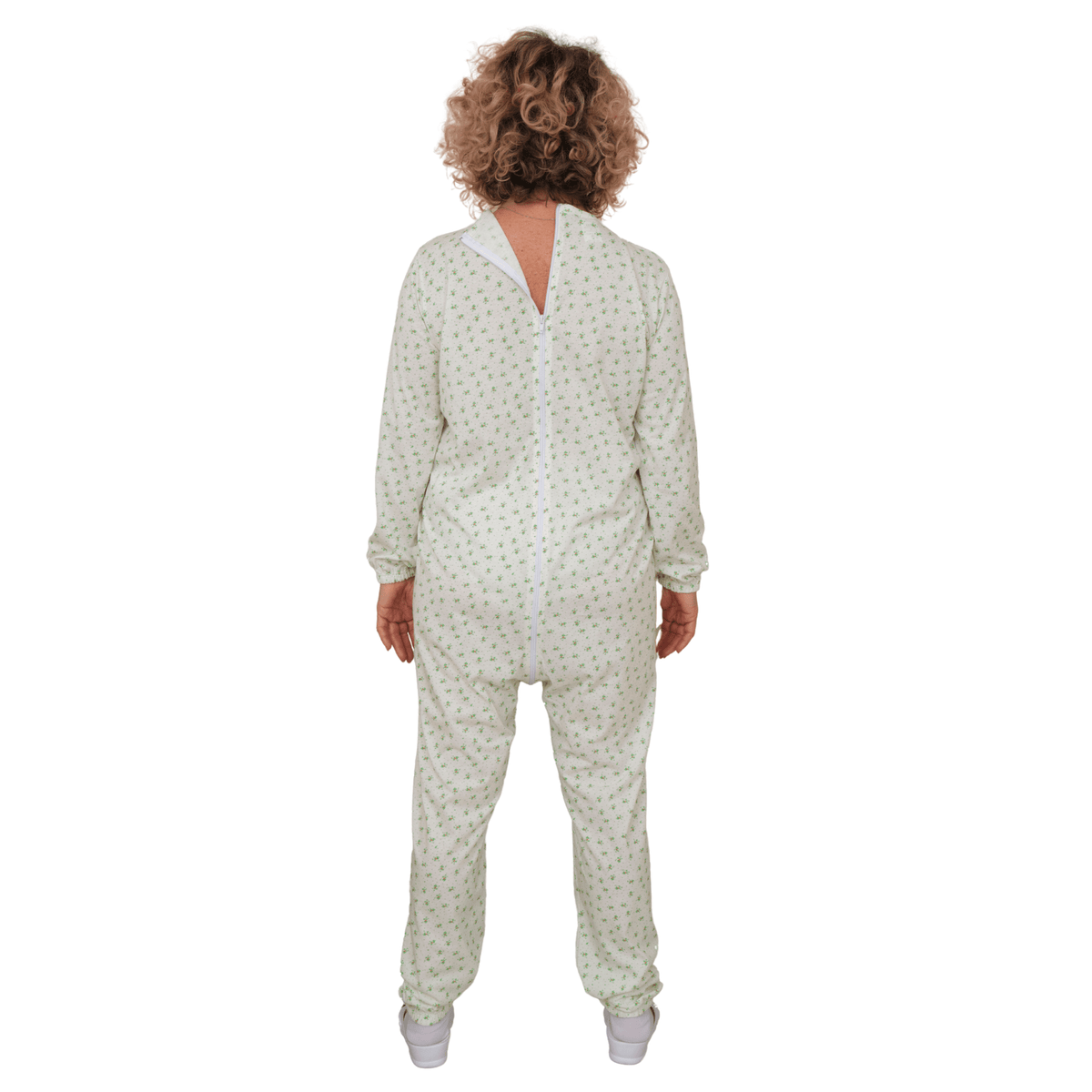 Ferrucci Comfort adaptive long sleeve cotton jumpsuit with back zipper for elderly incontinence and Alzheimer care, made in Italy.