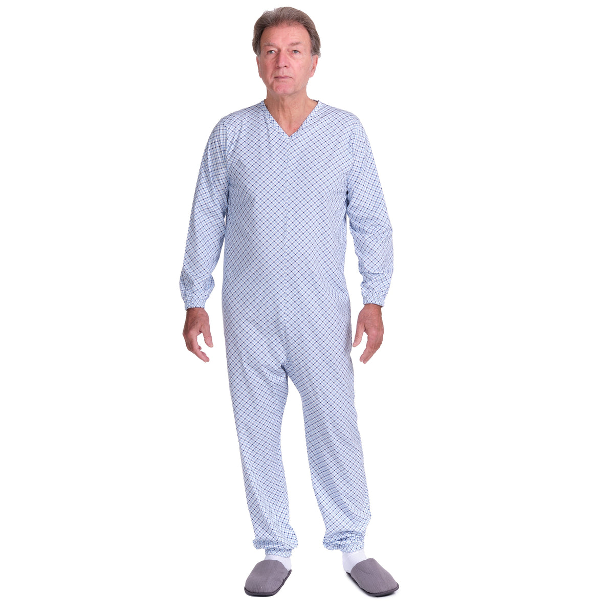 Ferrucci Comfort adaptive cotton pyjamas with back closure, one-piece anti-strip jumpsuit, OEKO-TEX certified for comfort and safety.