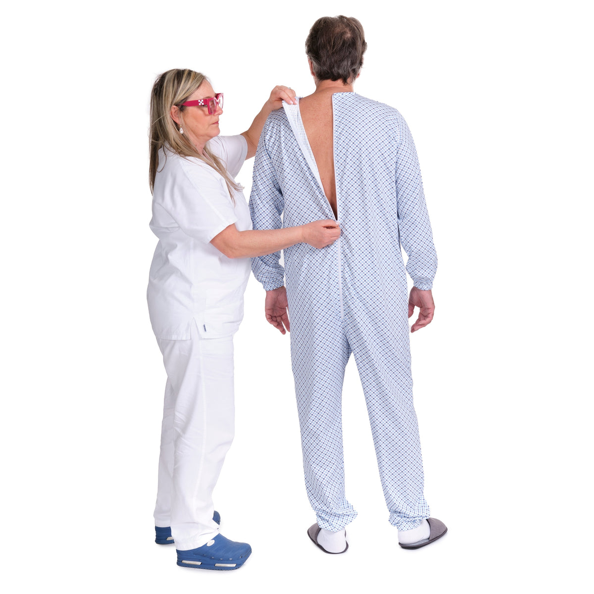 Ferrucci Comfort adaptive cotton pyjamas with back closure, one-piece anti-strip jumpsuit, OEKO-TEX certified, suitable for sensitive skin.