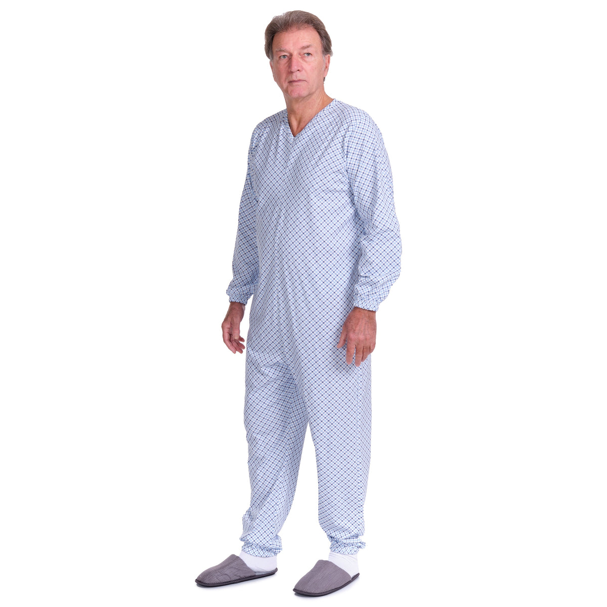 Ferrucci Comfort adaptive cotton pyjamas with back closure, one-piece anti-strip jumpsuit, OEKO-TEX certified, for comfortable sleepwear
