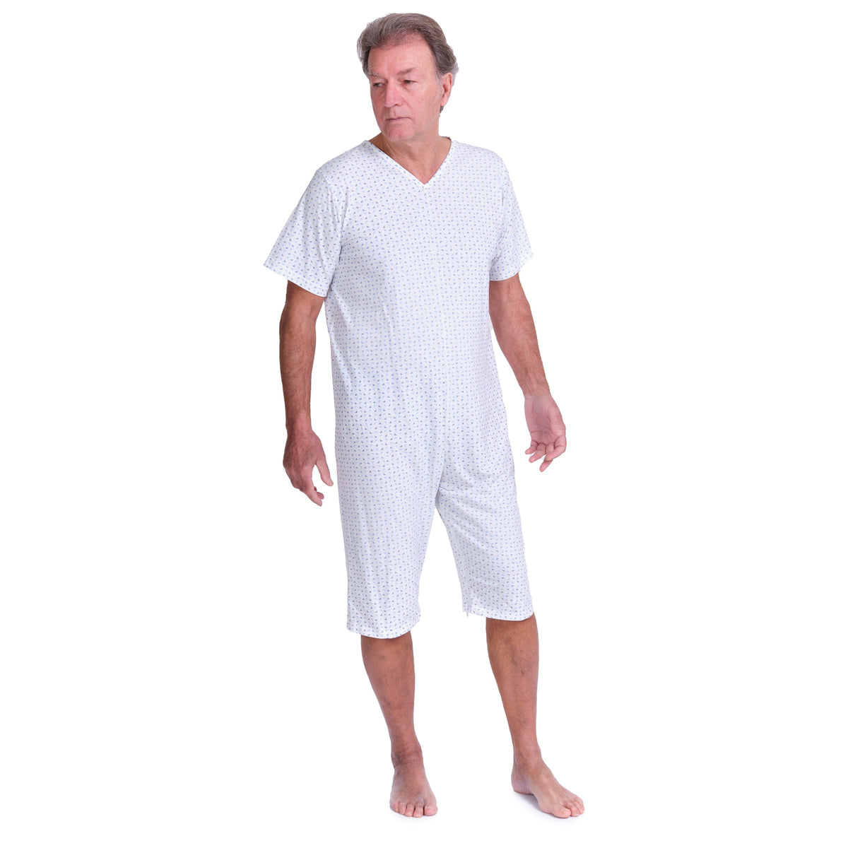 Ferrucci Comfort adaptive summer pyjamas Model 9012/6 with short sleeves, shorts, 100% cotton, back and inner leg zippers for care.