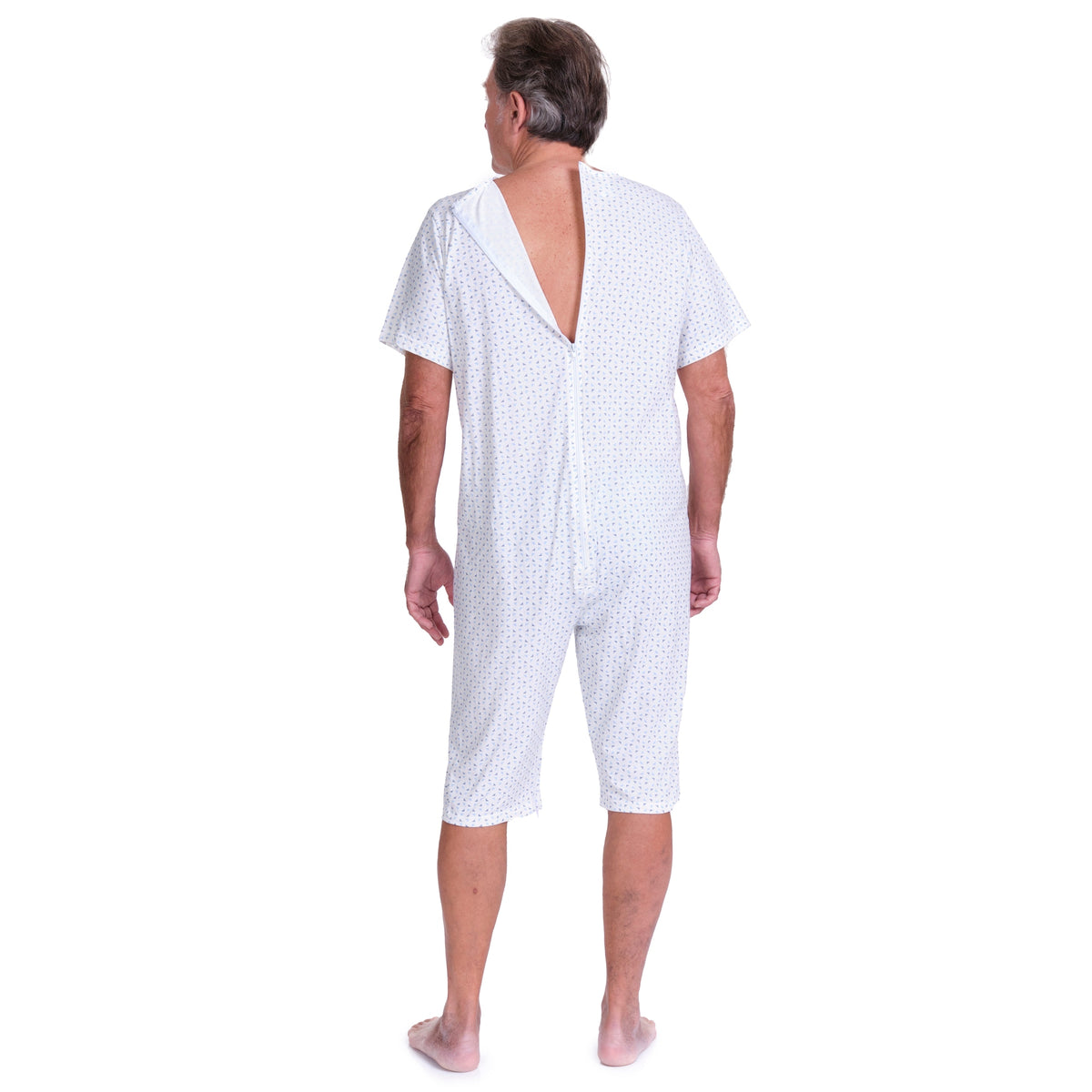 Ferrucci Comfort adaptive summer pyjamas for women, short sleeve and shorts, 100% cotton, back and inner leg zippers, made in Italy.