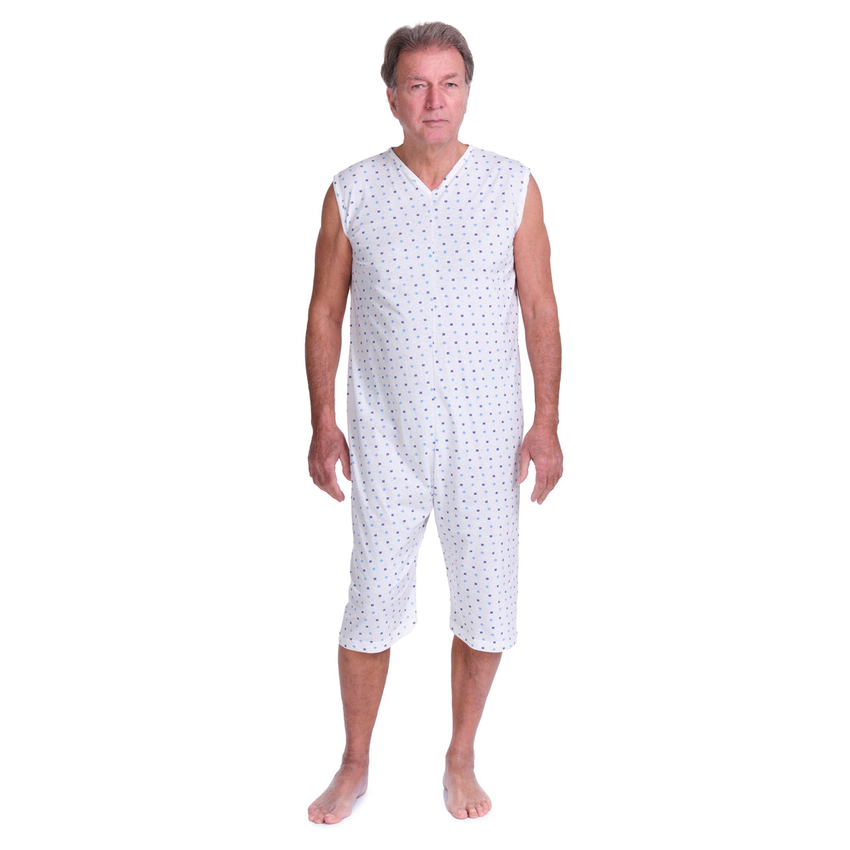 Ferrucci Comfort adaptive summer pyjamas for Alzheimer and incontinence care, sleeveless shorts, 100% cotton, back zipper, made in Italy