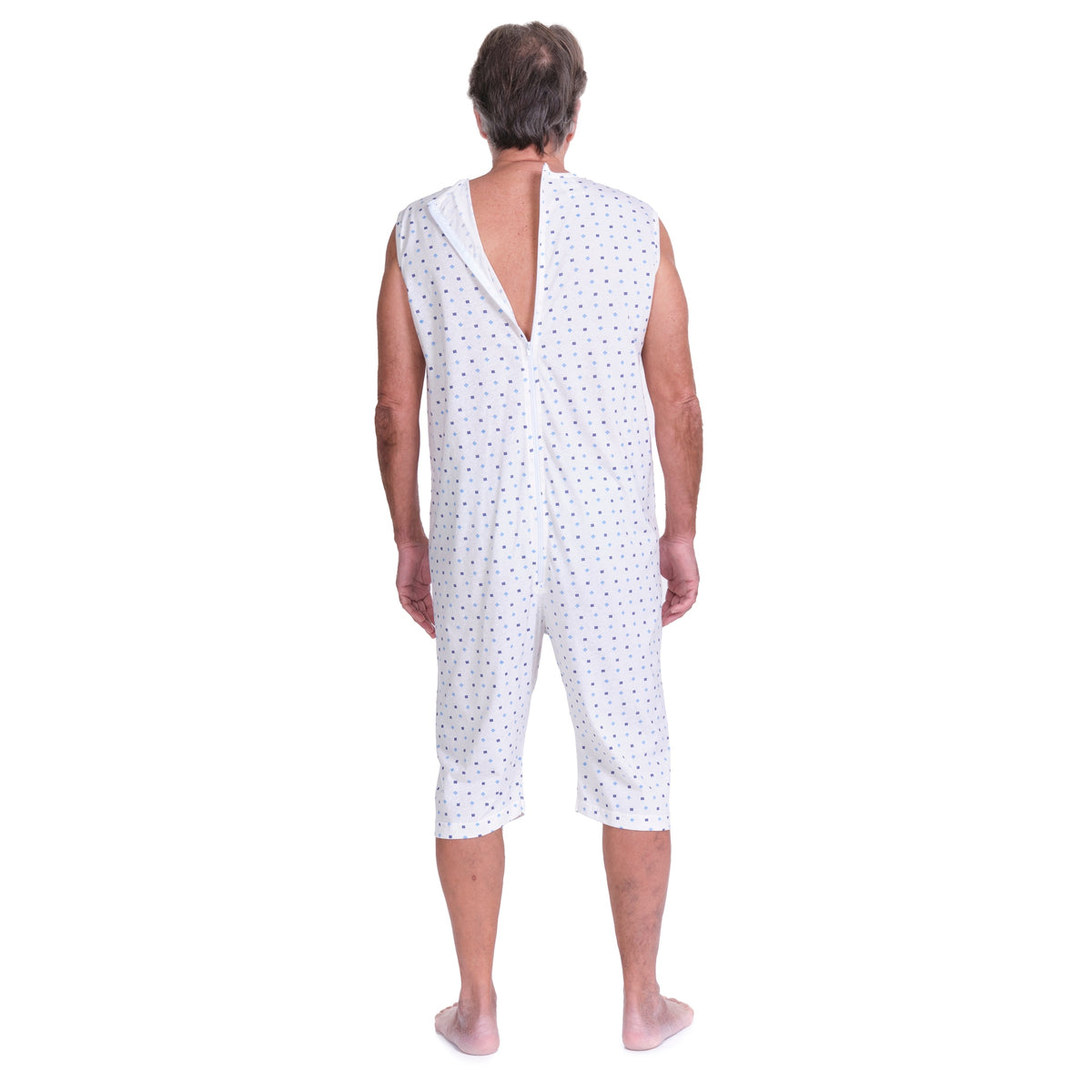 Ferrucci Comfort adaptive summer pyjamas for women, sleeveless with shorts, 100% cotton, back zipper, designed for Alzheimer and incontinence care.