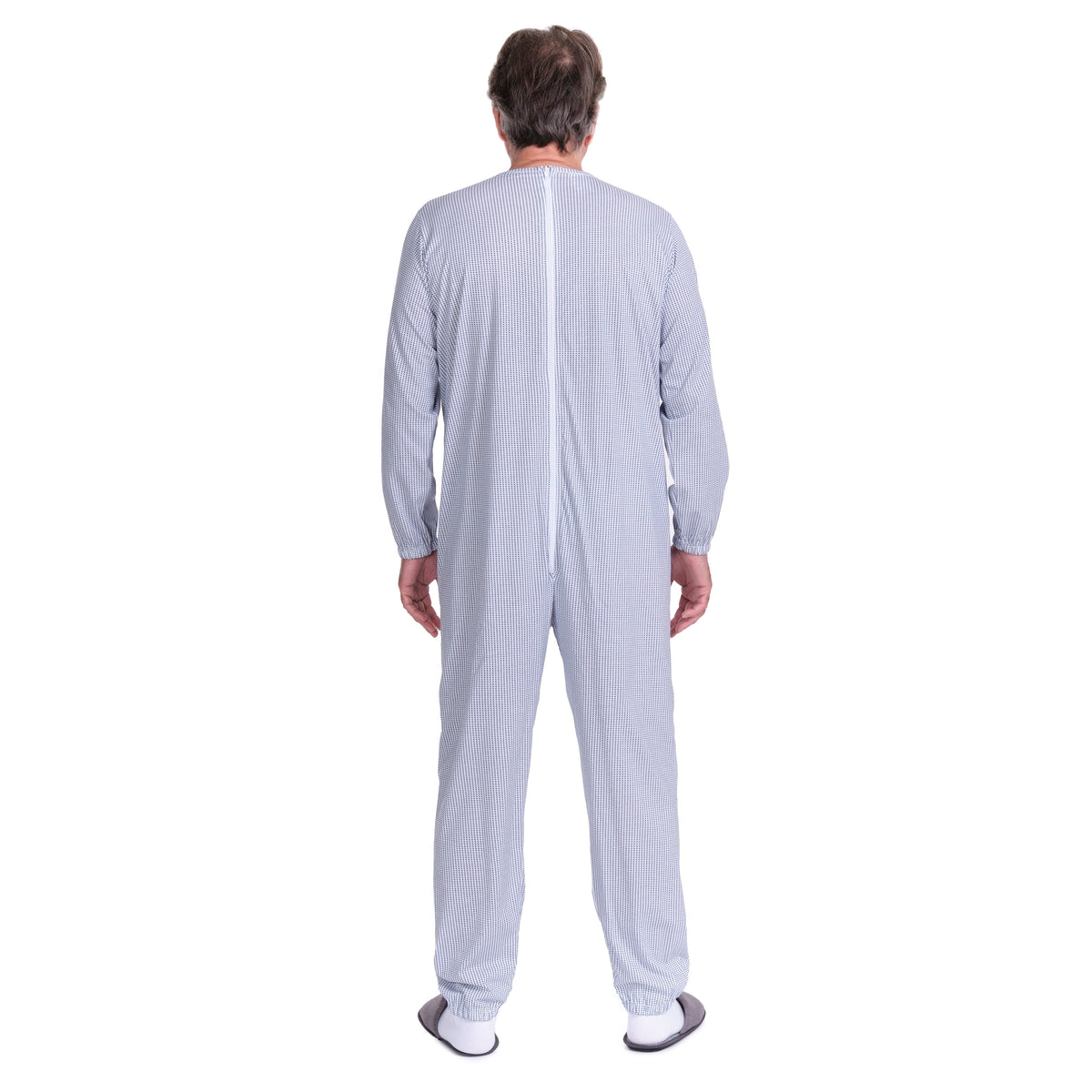 Ferrucci Comfort anti-strip adaptive cotton onesie pajamas for adults, featuring a secure fit and soft 100% cotton fabric.