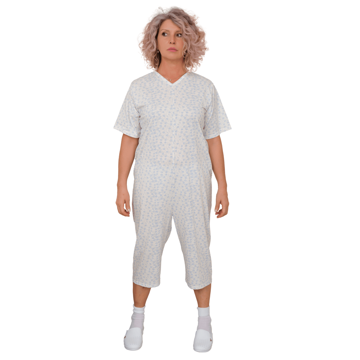 Comfortable Ferrucci Comfort senior pyjamas with short sleeves and trousers, featuring back closure, made of 100% cotton for summer.