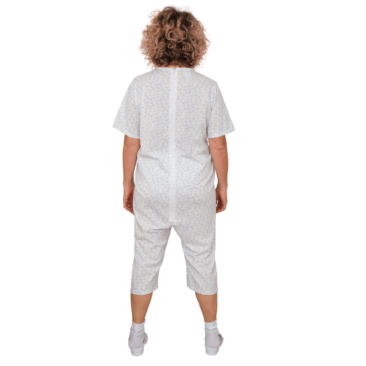 Ferrucci Comfort senior women's summer cotton pajamas with back closure, short sleeves, and trousers, adaptive and comfortable.
