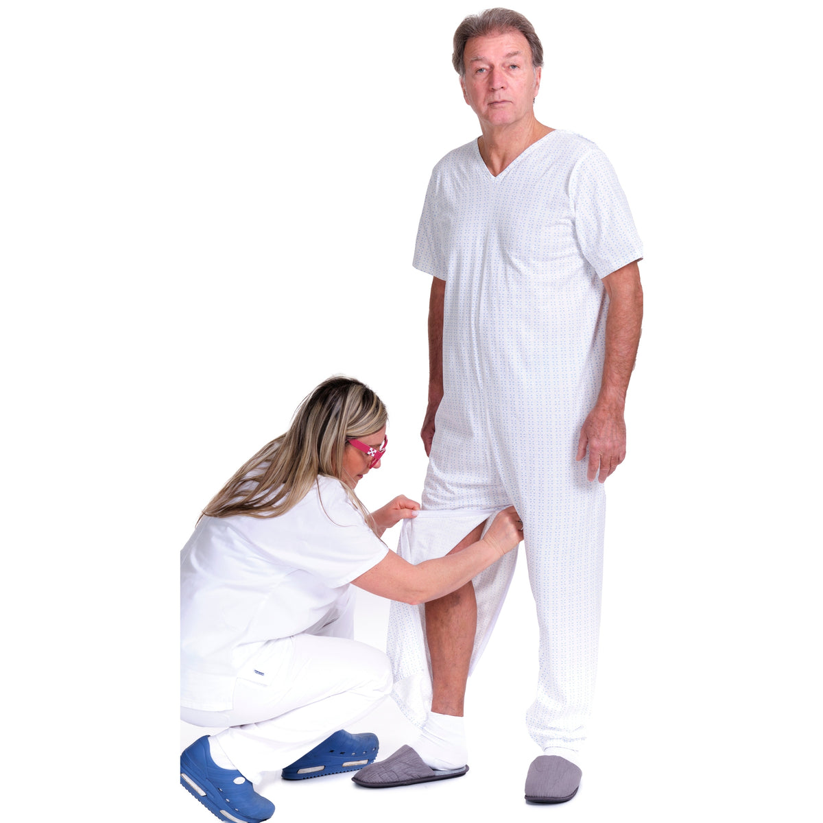 Summer Adaptive Pyjamas Anti Strip – Model 9012/4 – Short Sleeve 100% Cotton – Back Zipper + Double Leg Zips – Alzheimer & Incontinence Care