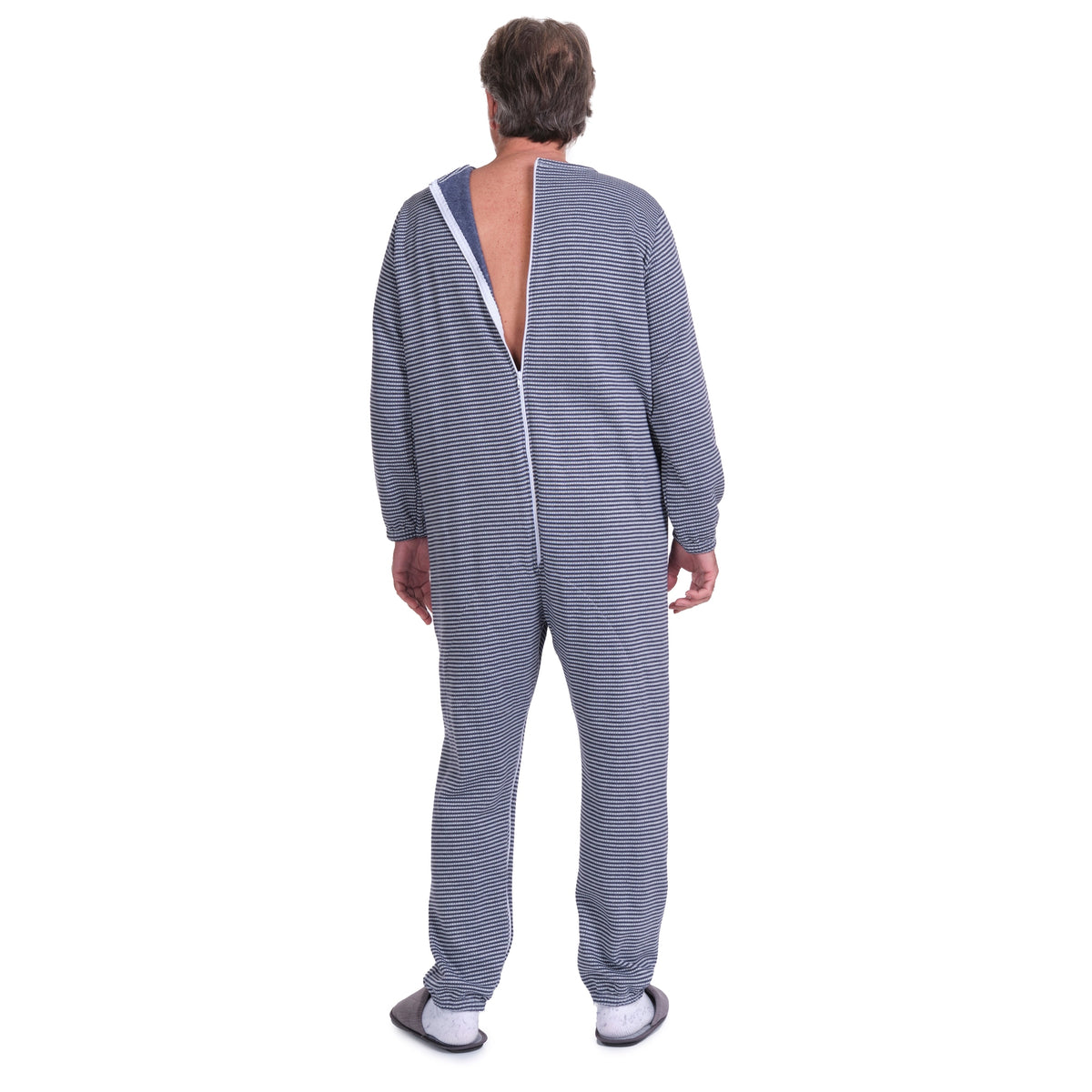 Ferrucci Comfort adaptive winter onesie with back and inseam zippers, cozy and practical for cold weather.